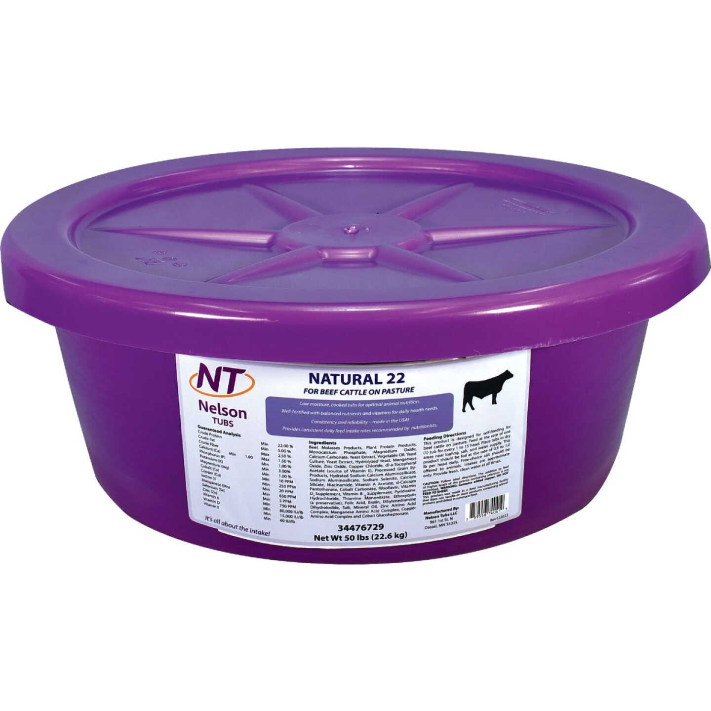 Nelson Tubs Natural 22 50 Lb. Beef Cattle Feed Supplement Image 1