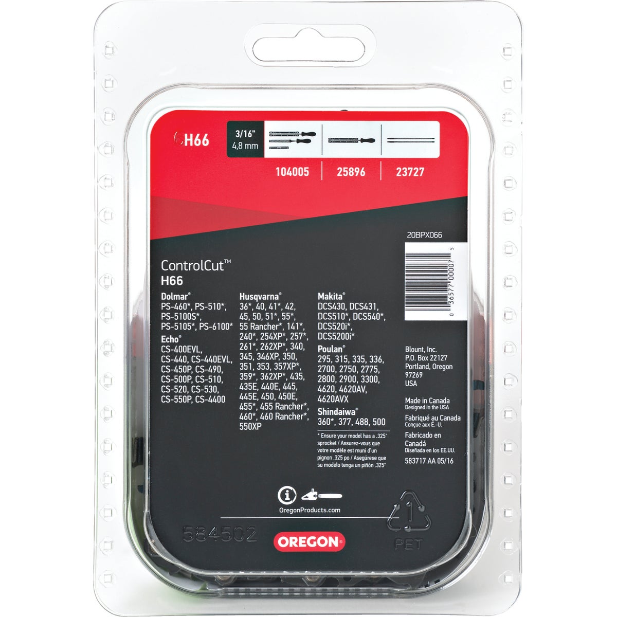 Oregon H66 ControlCut Saw Chain for 16 in. Bar - 66 Drive Links - fits Echo, Homelite, McCulloch, Makita,Jonsered Ryobi and others Image 4