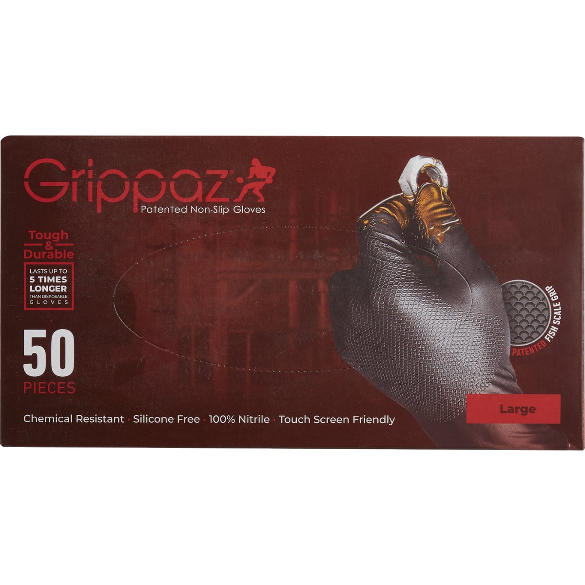Grippaz Large Black Nitrile Fish Scale Texture Disposable Gloves (50-Pack) Image 3