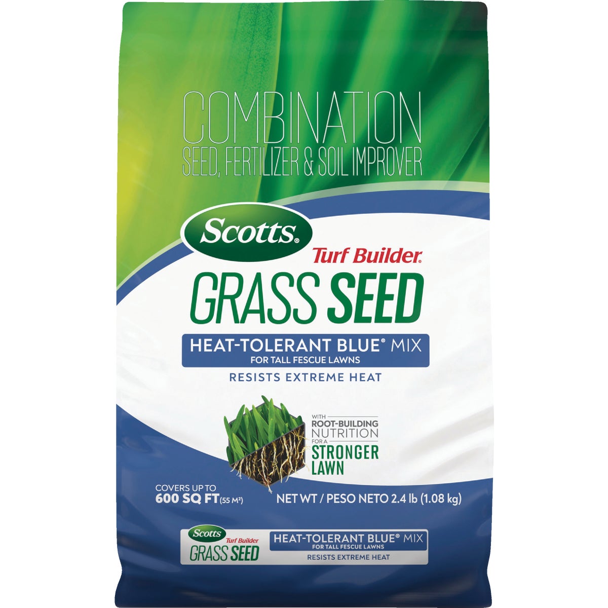 Scotts Turf Builder 2.4 Lb. 200 Sq. Ft. Heat-Tolerant Blue Mix For Tall Fescue Lawns Seed, Fertilizer, and Soil Improver Combination Image 1