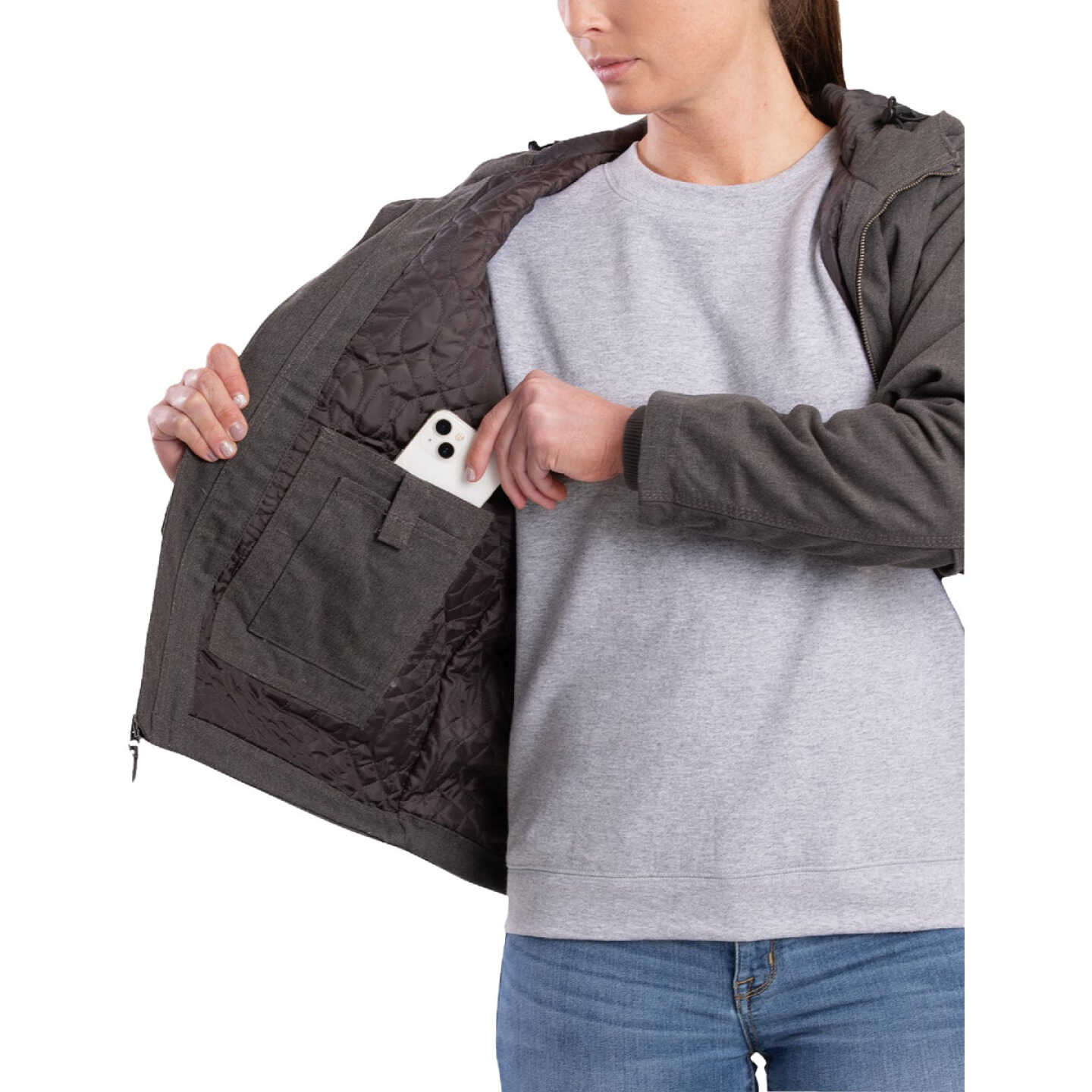 Berne Women's XL Titanium Heathered Duck Hooded Jacket Image 4