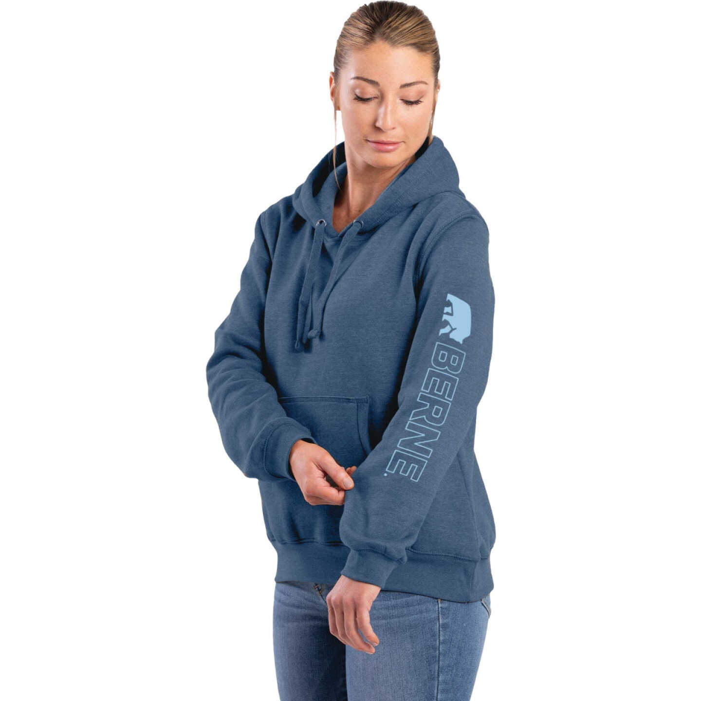 Berne Medium Steel Blue Women's Signature Sleeve Pullover Hooded Sweatshirt Image 1