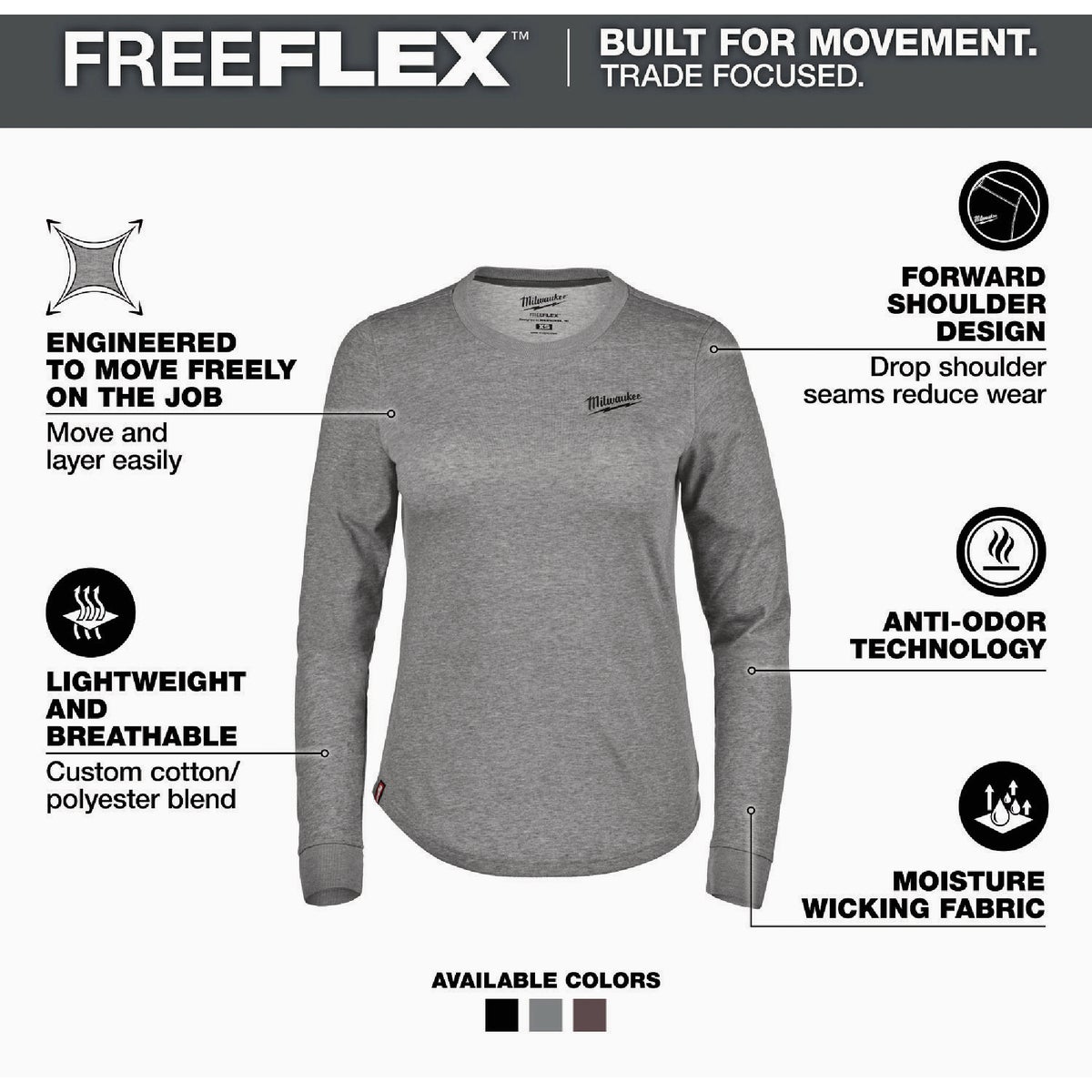 Milwaukee FREEFLEX Women's Medium Gray Long Sleeve Hybrid T-Shirt Image 2