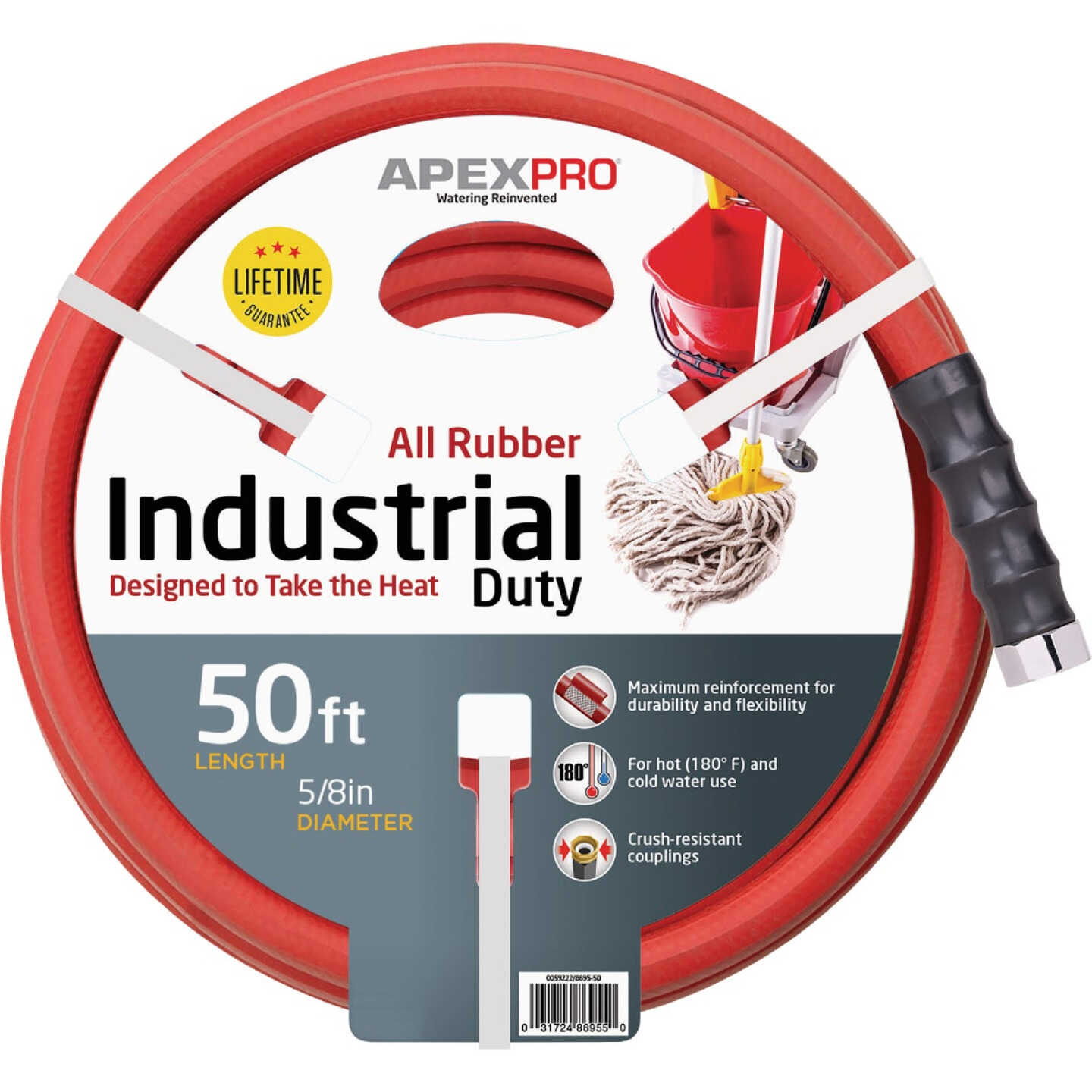 Apex PRO 5/8 In. Dia. x 50 Ft. Red Rubber Hot Water Garden Hose Image 1
