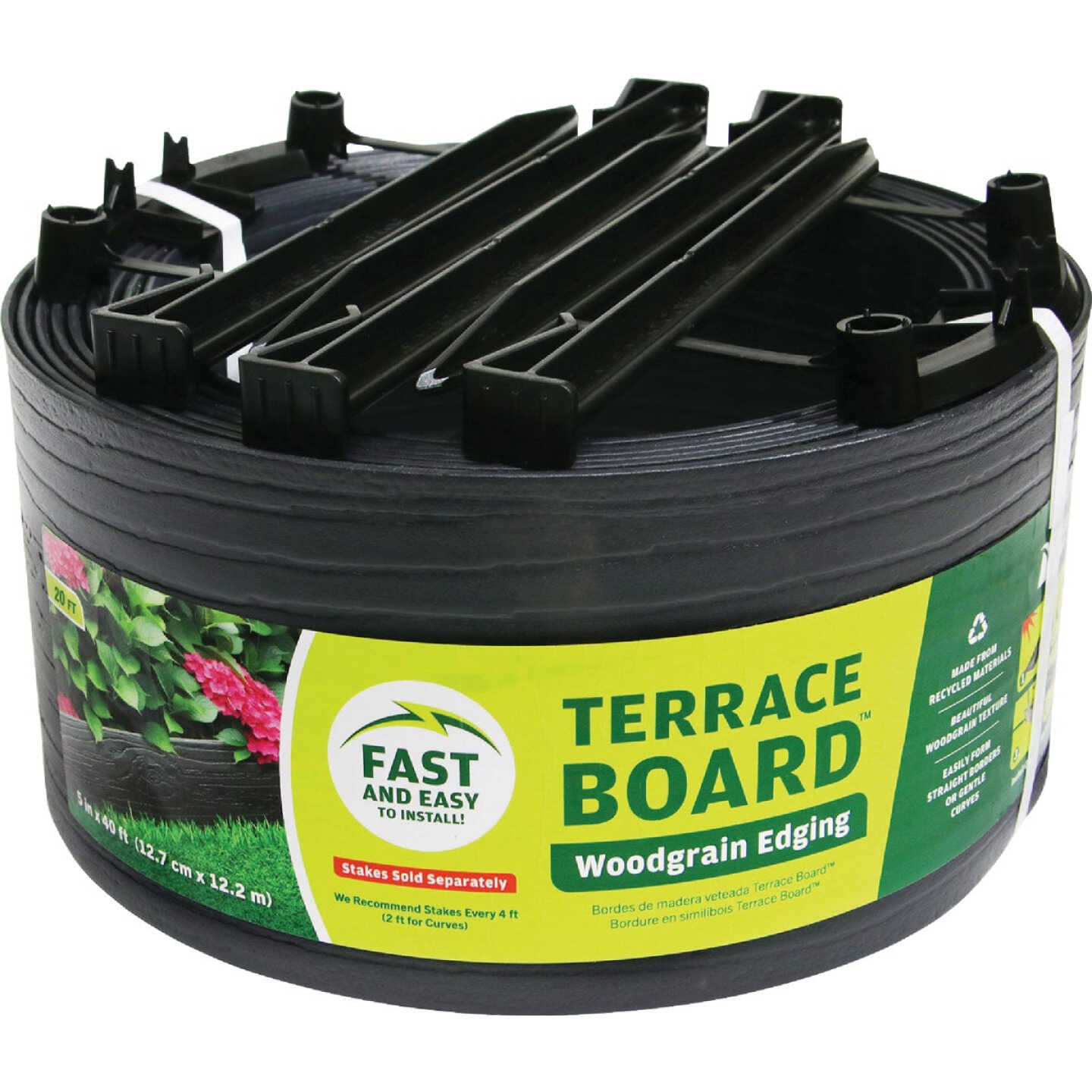 Master Mark 5 In. x 20 Ft. Black Terrace Board Lawn Edging with Stakes Image 1