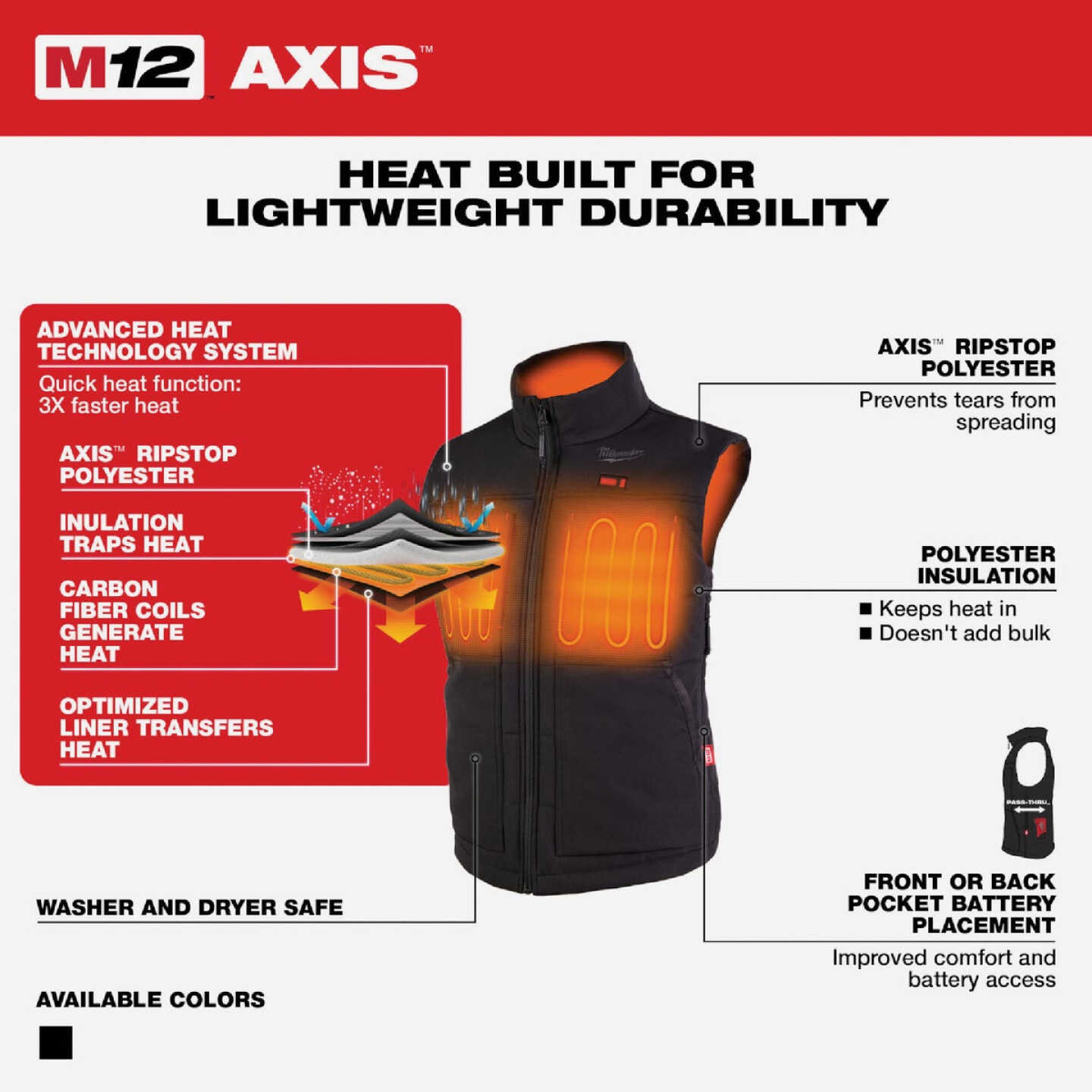 Milwaukee M12 AXIS Women's Black Cordless Heated Vest, XL Image 3
