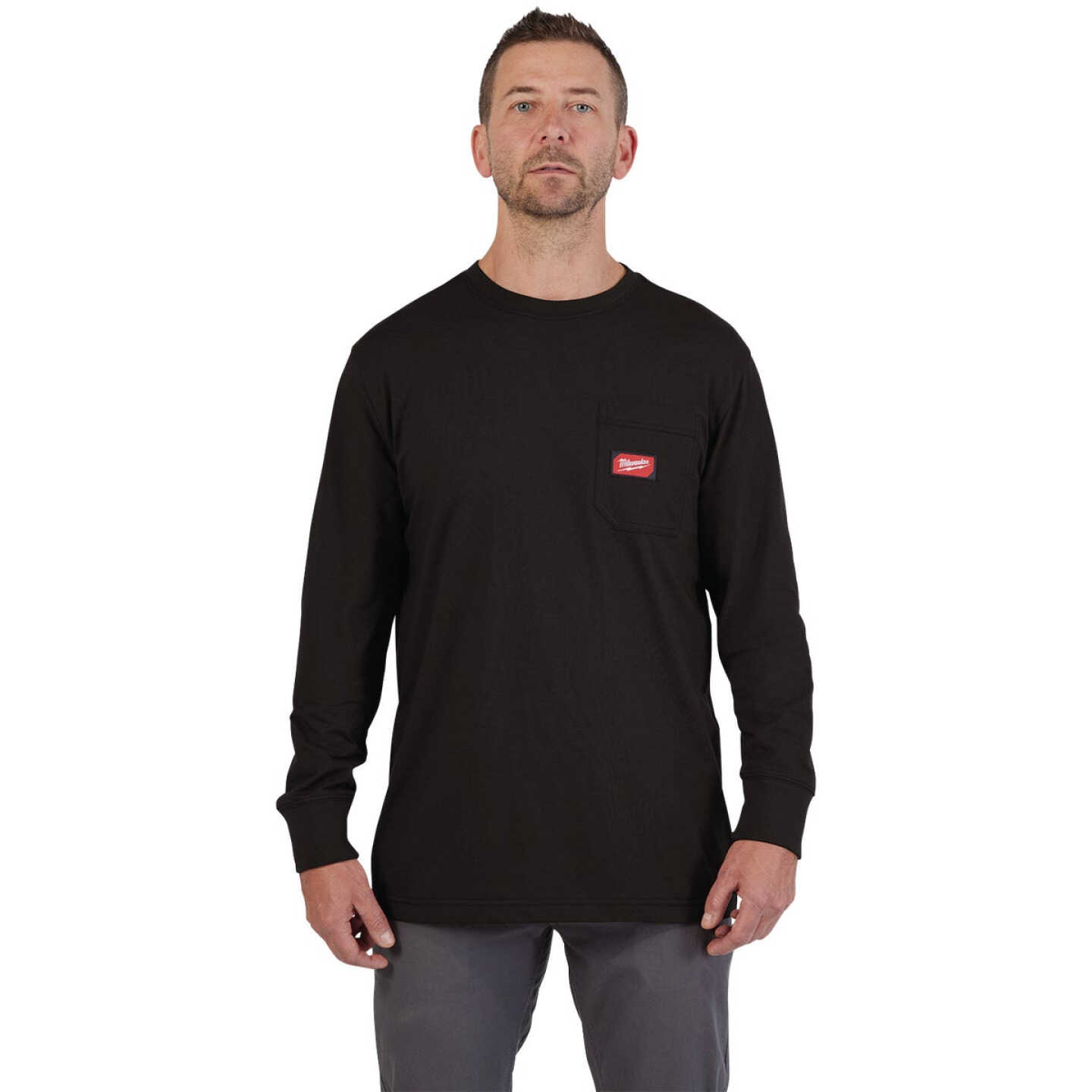Milwaukee GridIron 2XL Black Long Sleeve Heavy-Duty Pocket T-Shirt Image 3