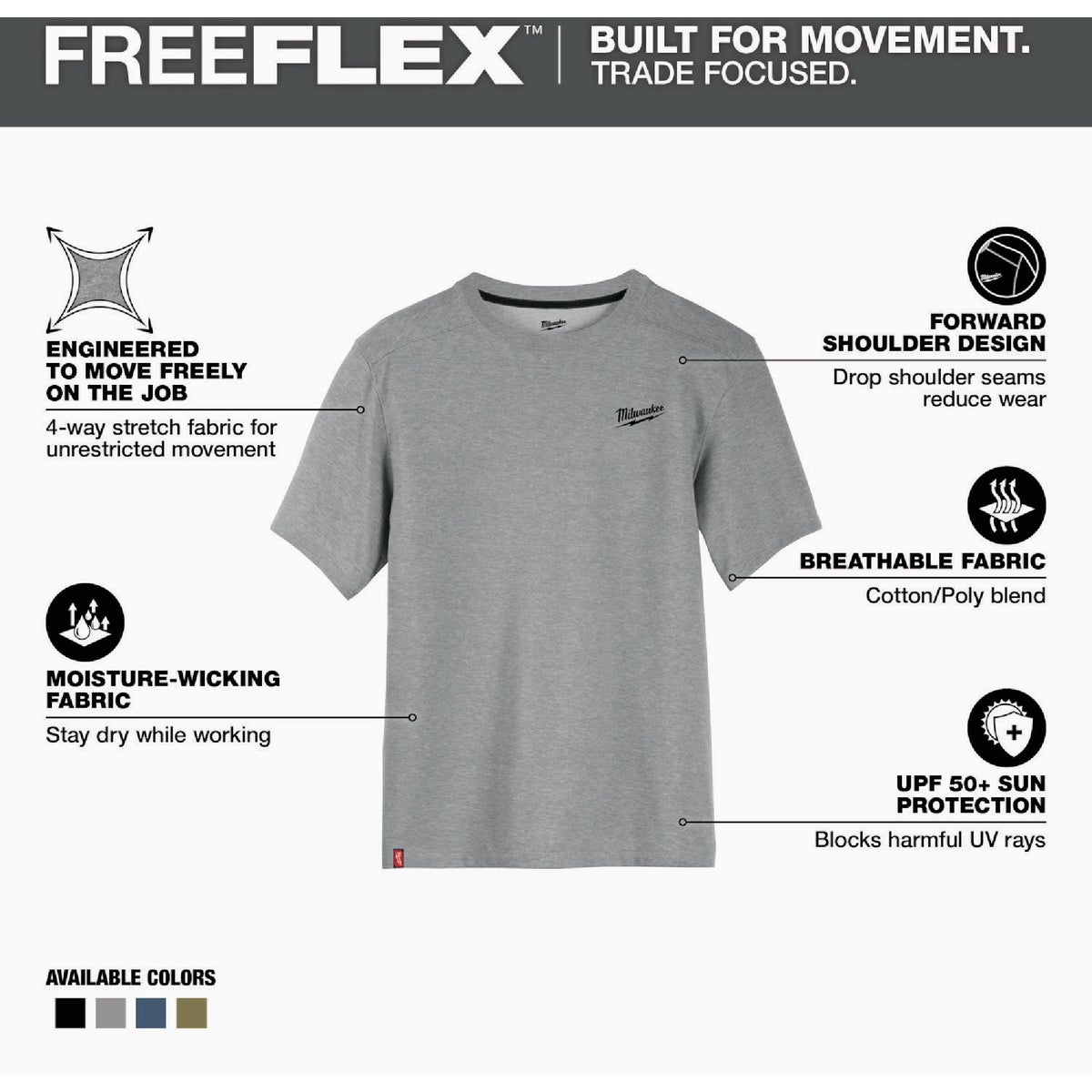 Milwaukee FREEFLEX Men's Medium Gray Hybrid Short Sleeve Work Shirt Image 2