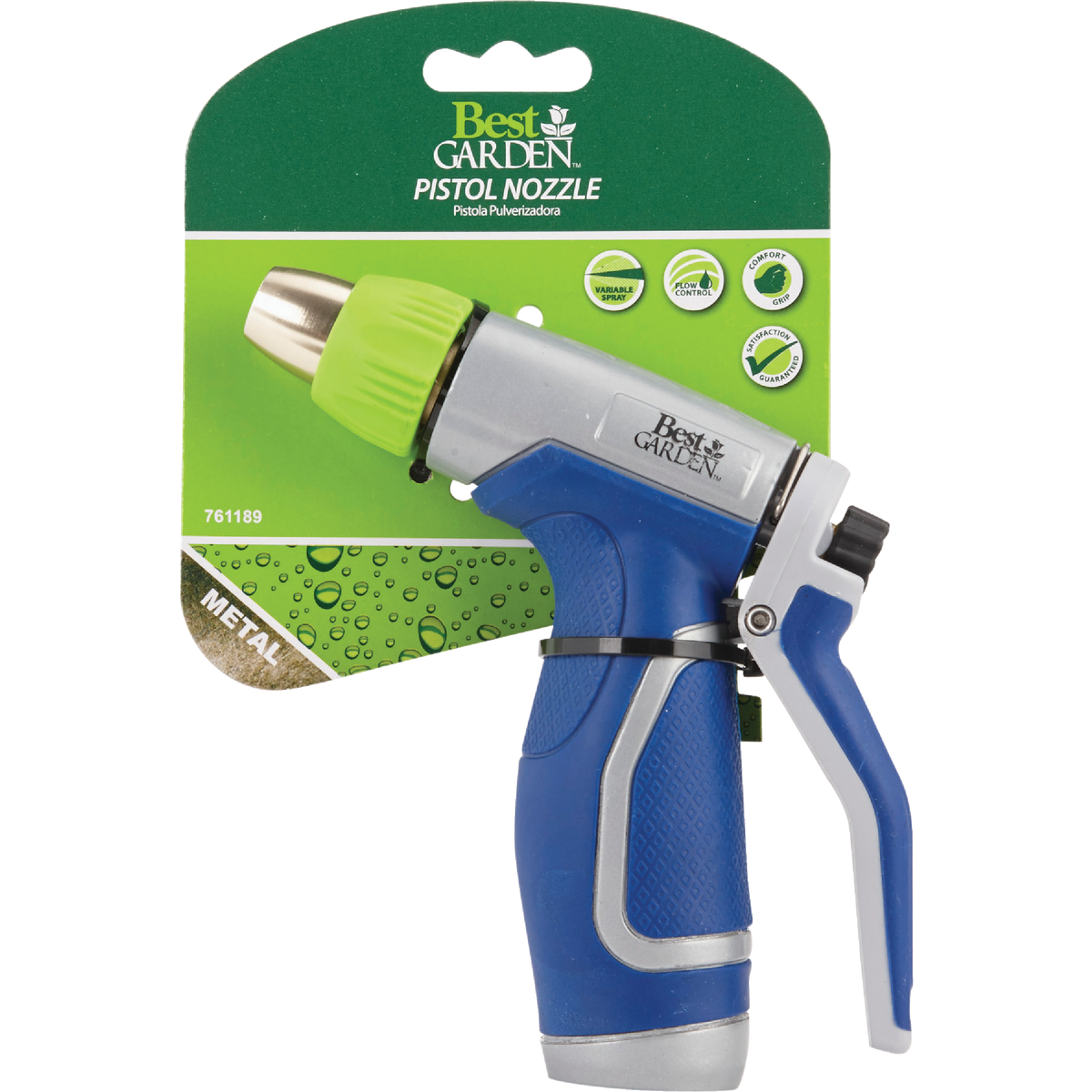 Best Garden Metal Pistol Nozzle with Comfort Grip, Blue & Gray  Image 2