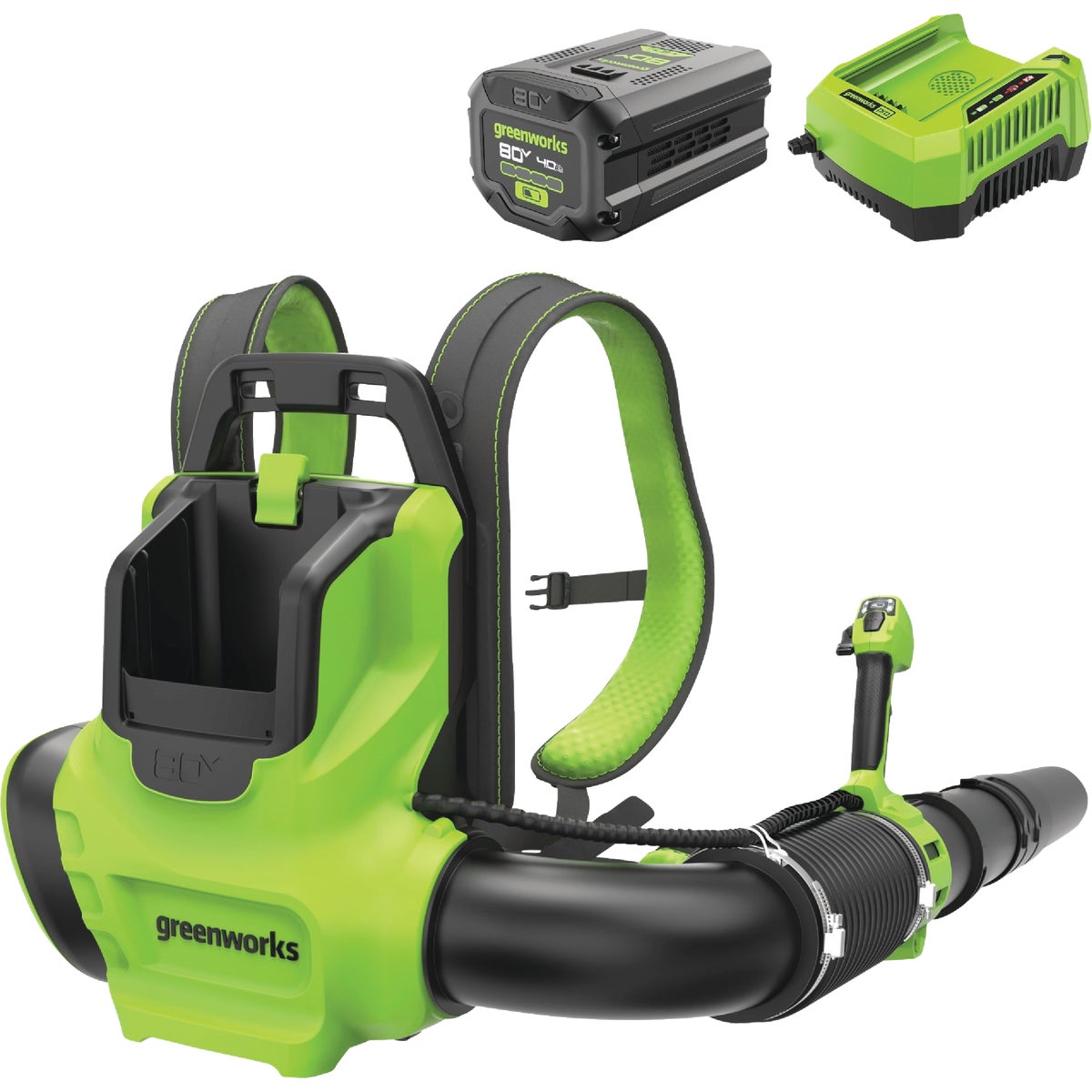 Greenworks 80V 750 CFM 180 MPH Cordless Single-Port Backpack Leaf Blower with 4.0 Ah Battery & Charger