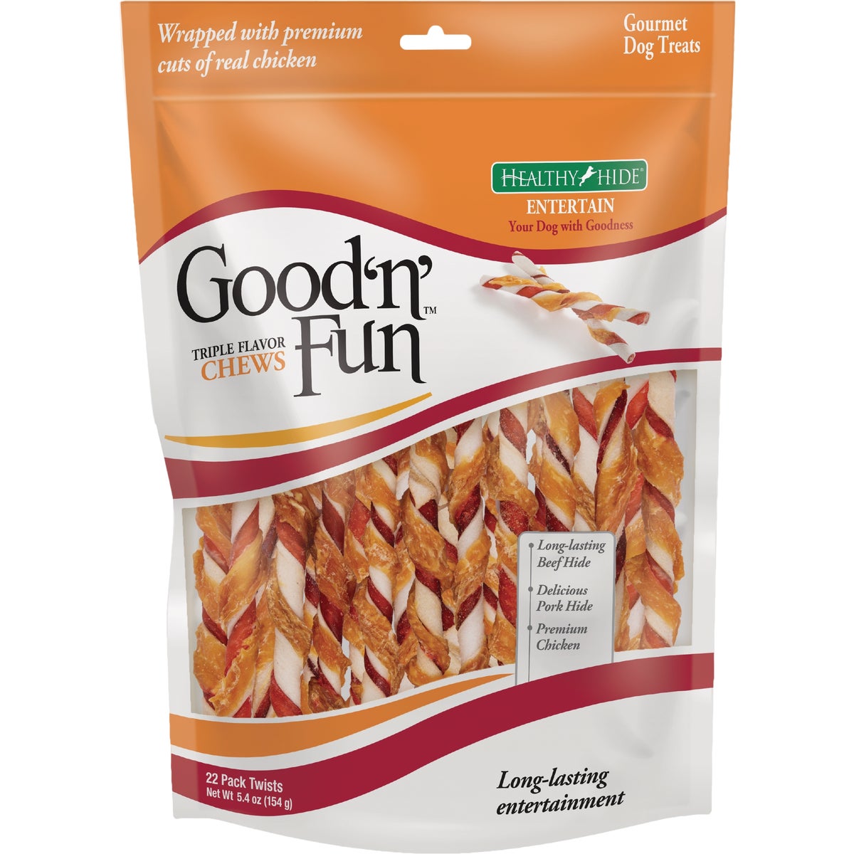 Healthy Hide Good 'n Fun Triple Flavor Twists Pork, Beef, & Chicken Chew (22-Pack)
