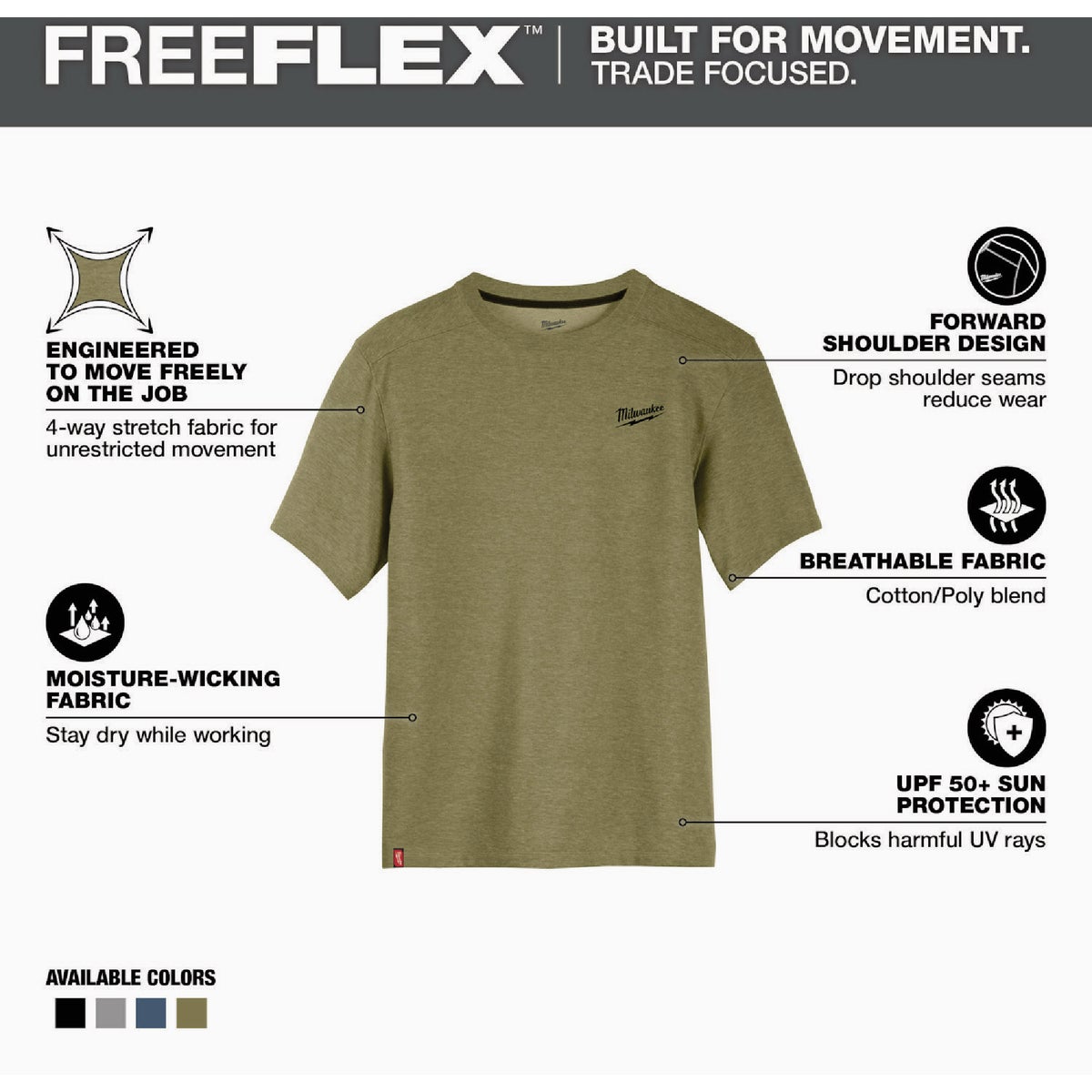 Milwaukee FREEFLEX Men's Large Green Hybrid Short Sleeve Work Shirt Image 2