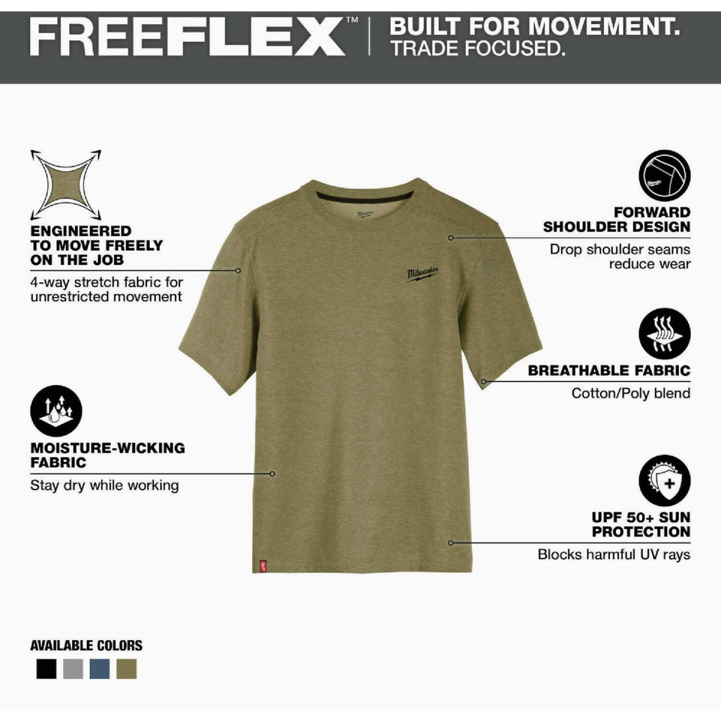 Milwaukee FREEFLEX Men's Large Green Hybrid Short Sleeve Work Shirt Image 2