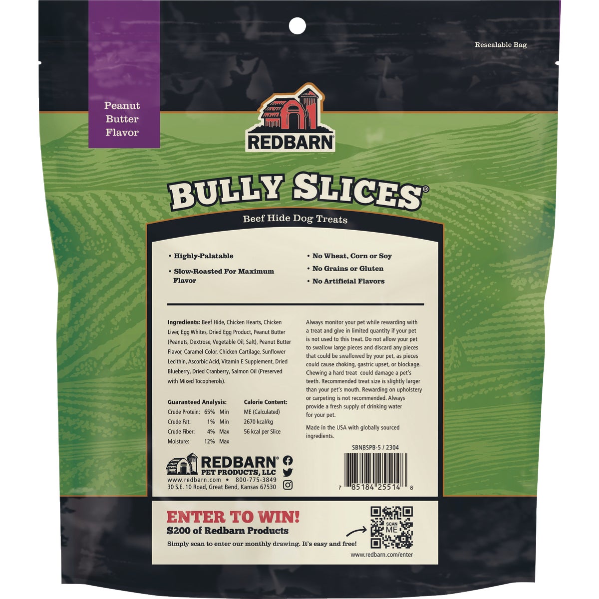 Redbarn Bully Slices 9 Oz. Peanut Butter Flavor Beef Hide Dog Treat Image 2