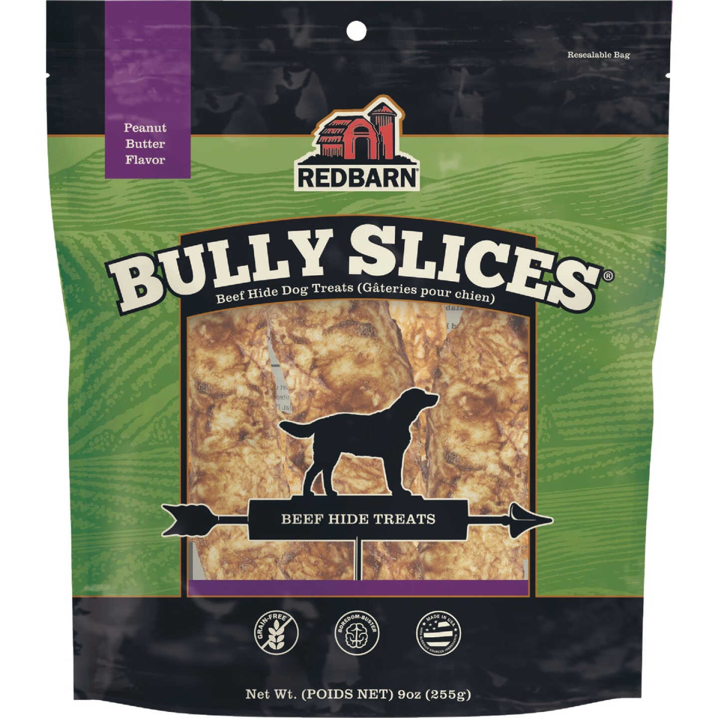 Redbarn Bully Slices 9 Oz. Peanut Butter Flavor Beef Hide Dog Treat Image 1