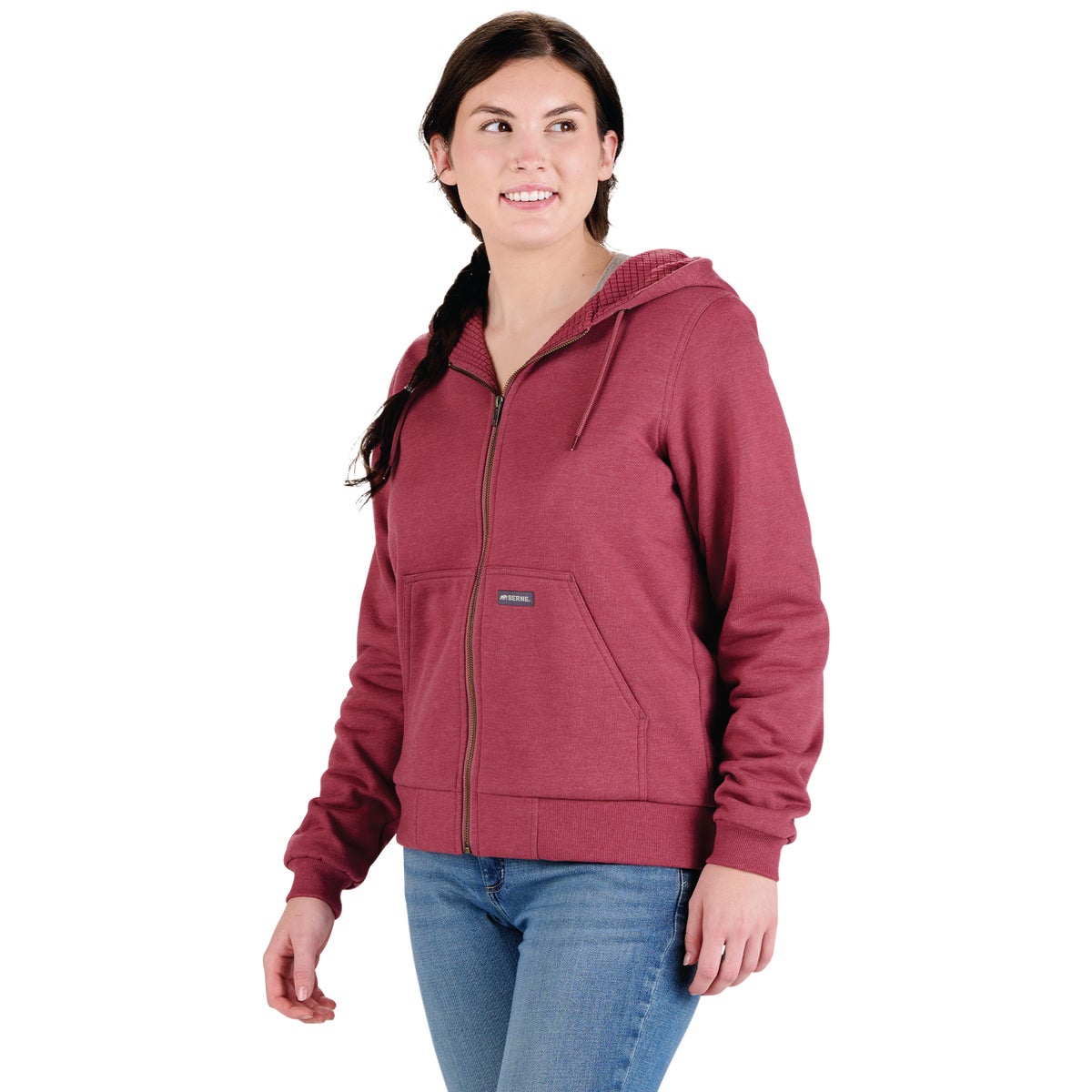 Berne Heritage Women's Small Sangria Grid Fleece-Lined Full-Zip Hooded Sweatshirt