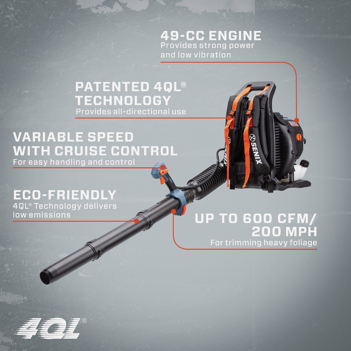Senix 4QL 49cc 4-Cycle Gas Powered Backpack Leaf Blower Image 2