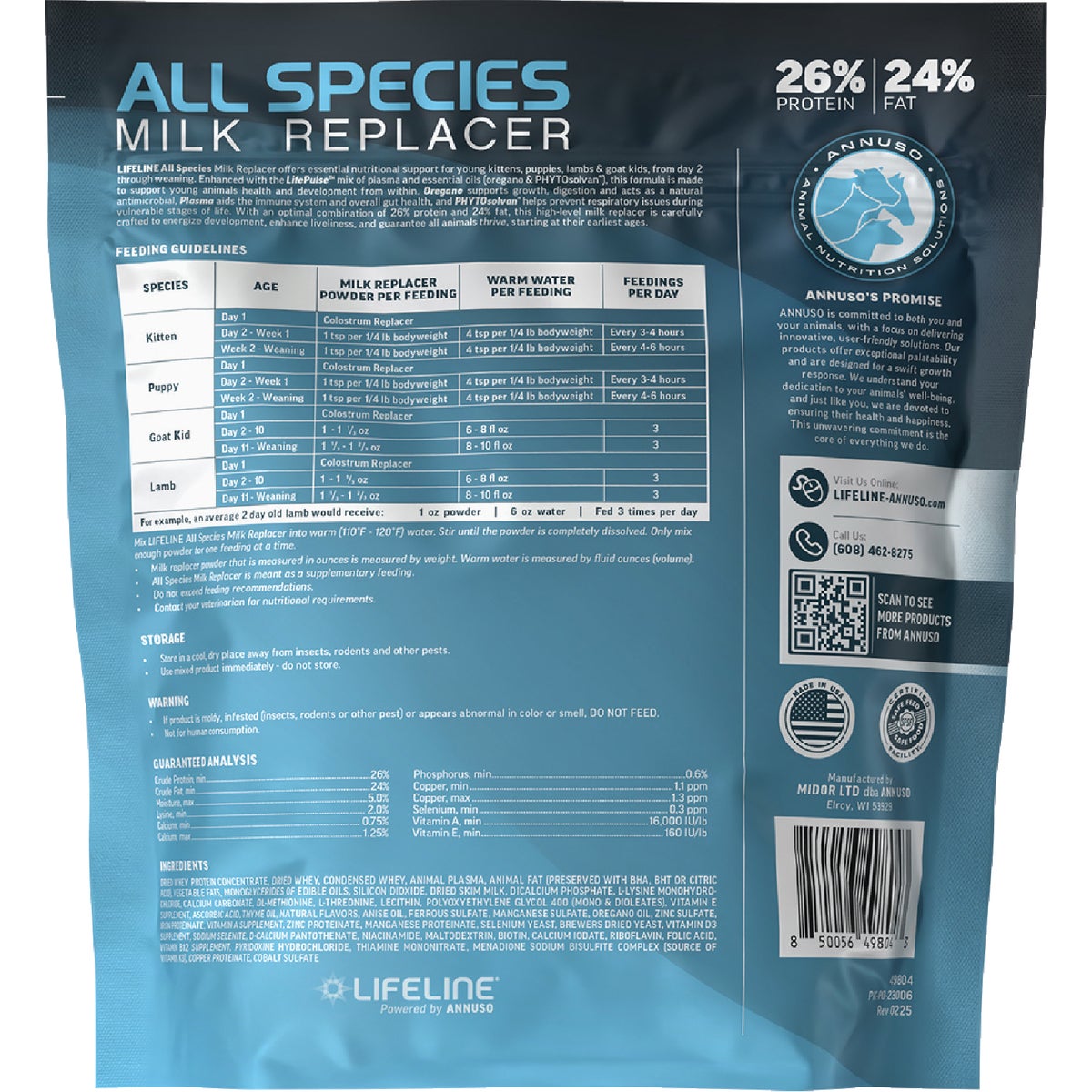 LifeLIne 4 Lb. 26% Protein/24% Fat All Species Milk Replacer Image 2
