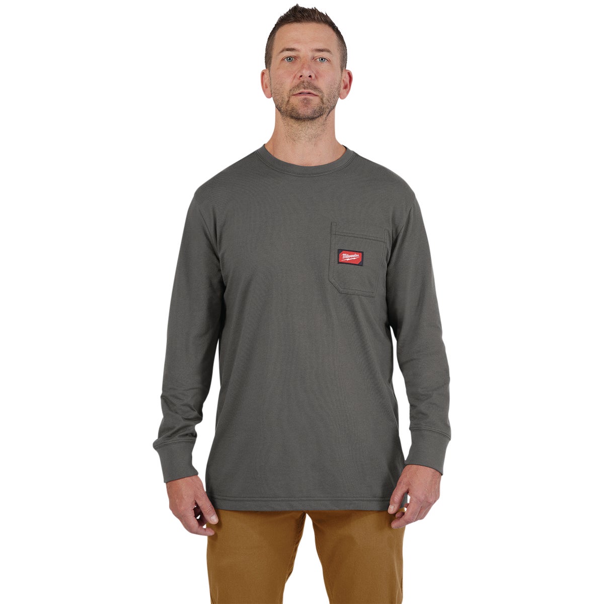 Milwaukee GridIron Large Gray Long Sleeve Heavy-Duty Pocket T-Shirt Image 3
