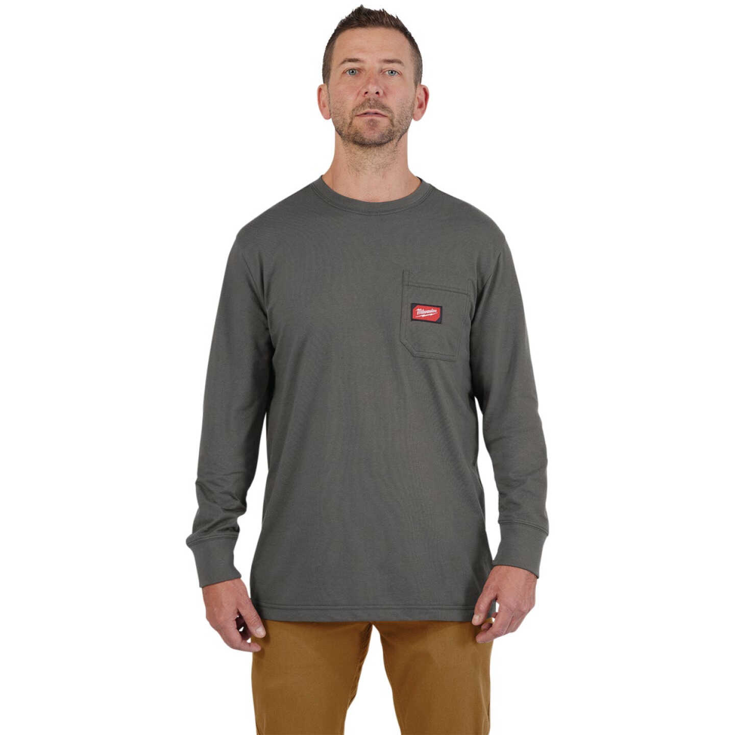 Milwaukee GridIron Large Gray Long Sleeve Heavy-Duty Pocket T-Shirt Image 3