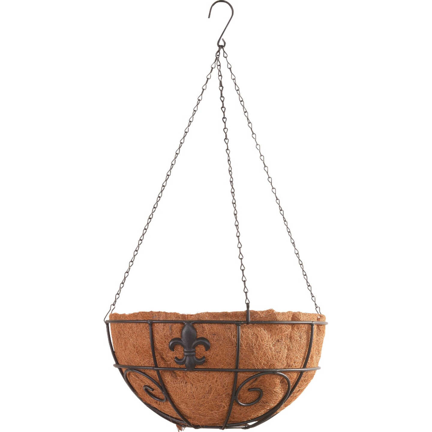 American Gardenworks Lafayette 14 In. Steel Black Powder Coat Hanging Basket with Coco Liner Image 1