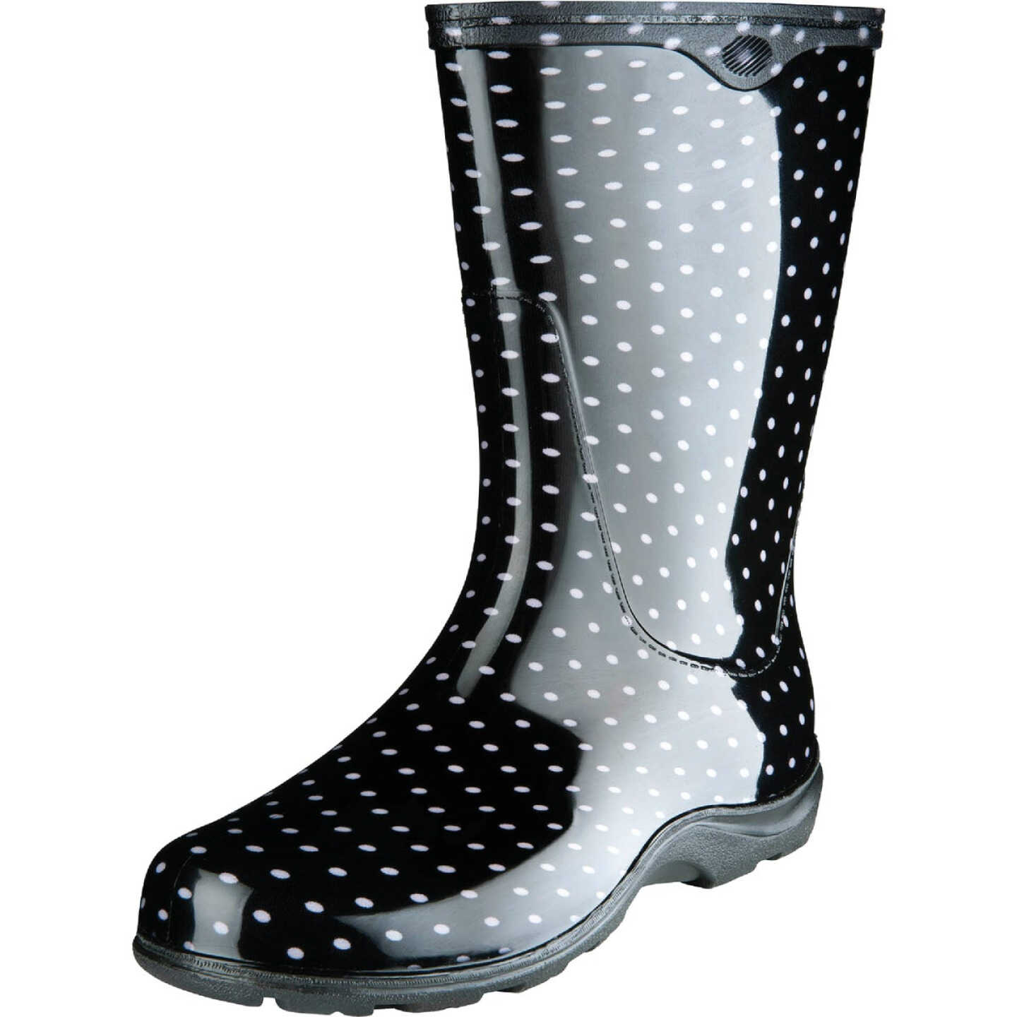 Sloggers Women's Size 10 Black w/White Polka Dots Rain & Garden Rubber Boot Image 1