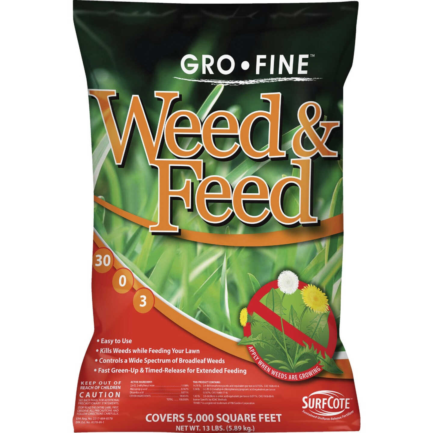 Gro-Fine Weed & Feed 13 Lb. 5000 Sq. Ft. 30-0-3 Lawn Fertilizer with Weed Killer Image 1