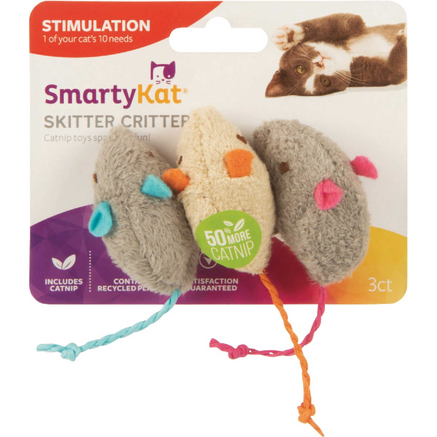 SmartyKat Skitter Critters Plush Catnip Mice Cat Toy (3-Pack) Image 1