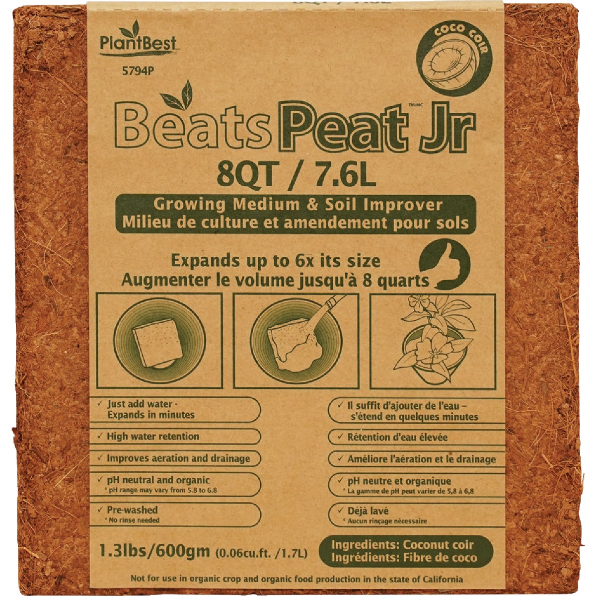 PlantBest BeatsPeat Jr. 0.3 Cu. Ft. Coconut Coir