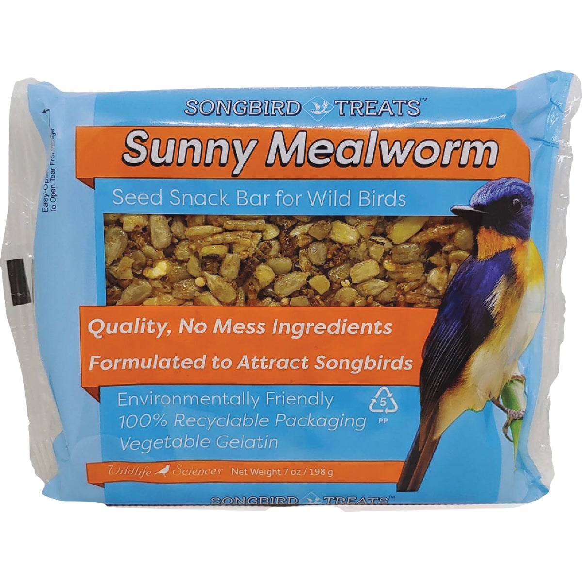 Wildlife Sciences Songbird Treats 7 Oz. Sunny Mealworm Seed Snack Bar