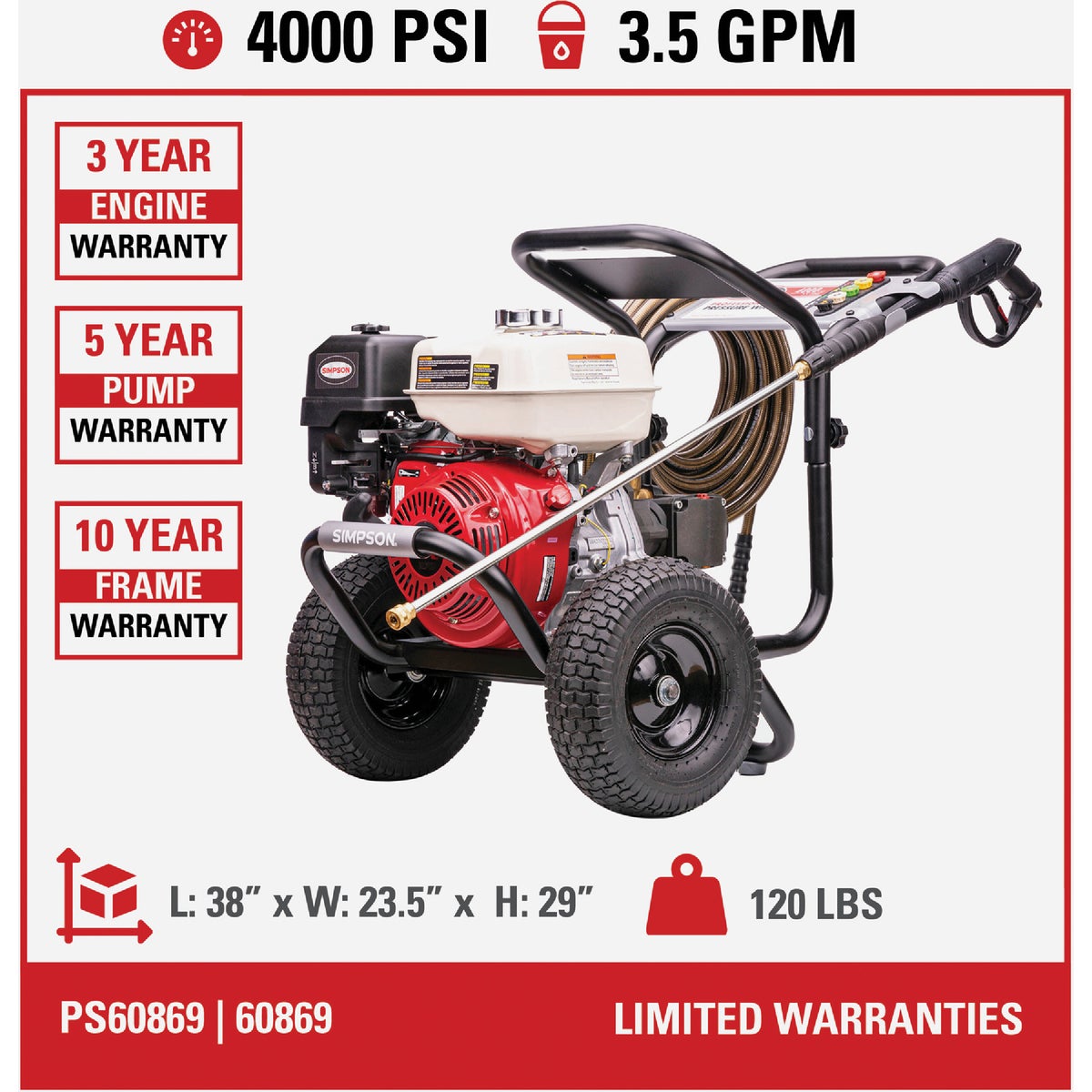 Simpson PowerShot 4000 psi 3.5 GPM Cold Water Professional Gas Pressure Washer Image 8