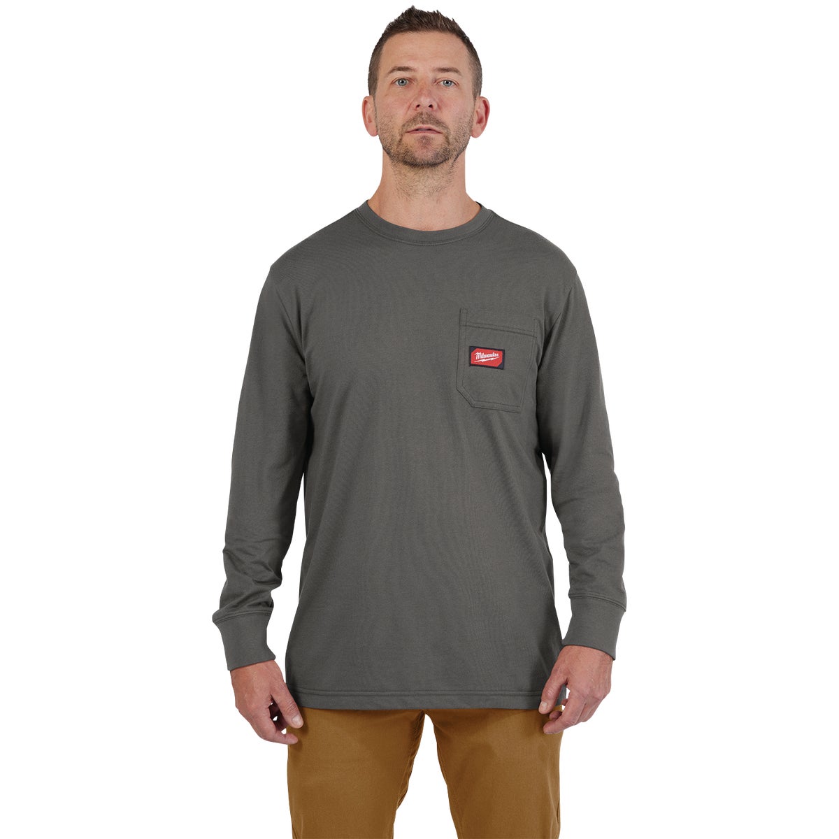 Milwaukee GridIron Small Gray Long Sleeve Heavy-Duty Pocket T-Shirt Image 3