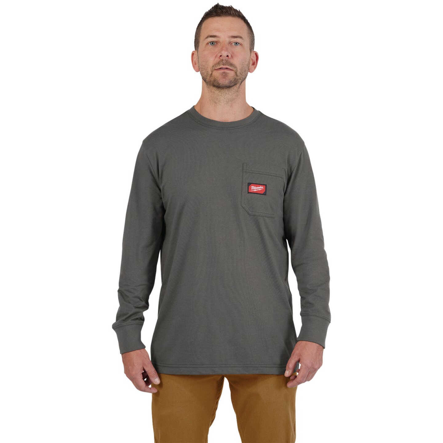 Milwaukee GridIron Small Gray Long Sleeve Heavy-Duty Pocket T-Shirt Image 3