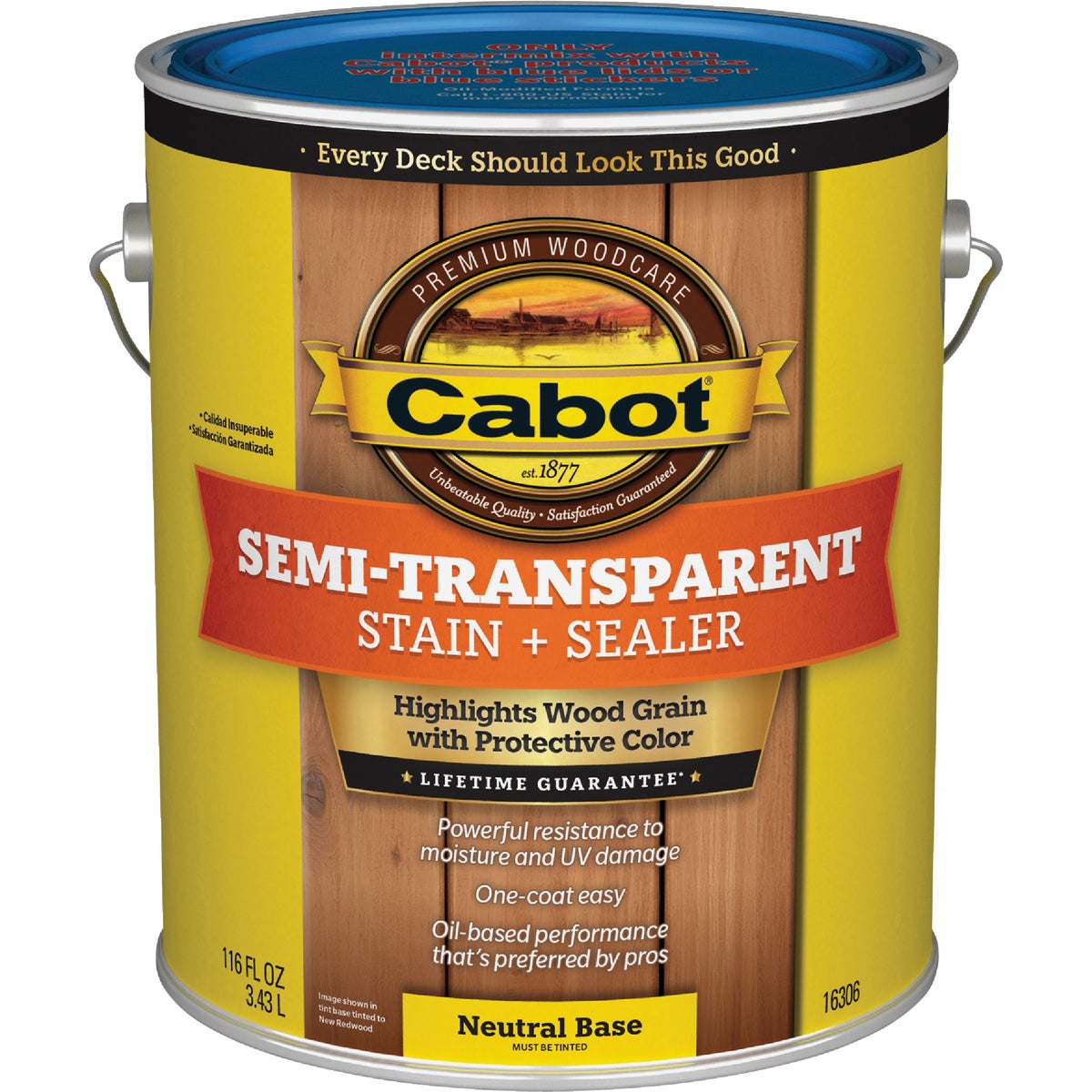 Cabot VOC Semi-Transparent Deck & Siding Exterior Stain, 16306 Neutral Base, 1 Gal.