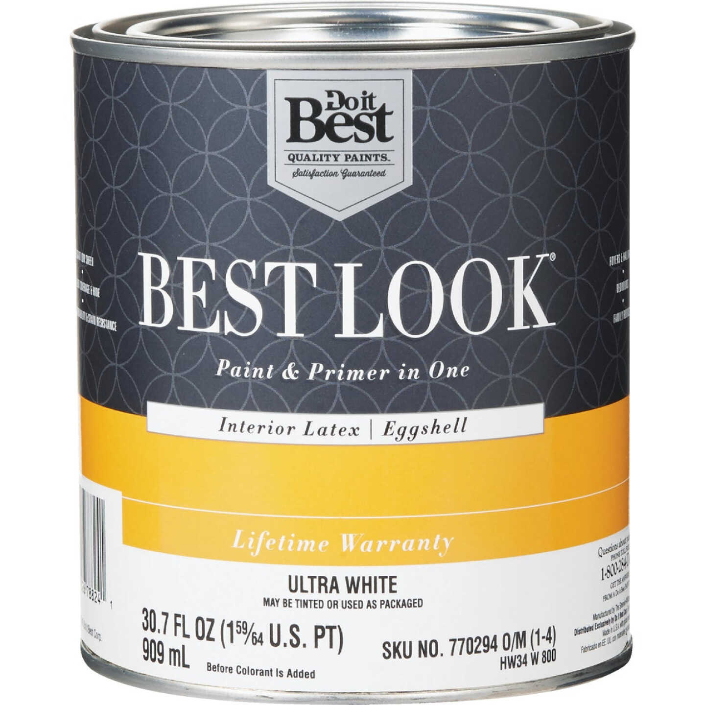 Best Look Latex Premium Paint & Primer In One Eggshell Interior Wall Paint, Ultra White, 1 Qt. Image 1