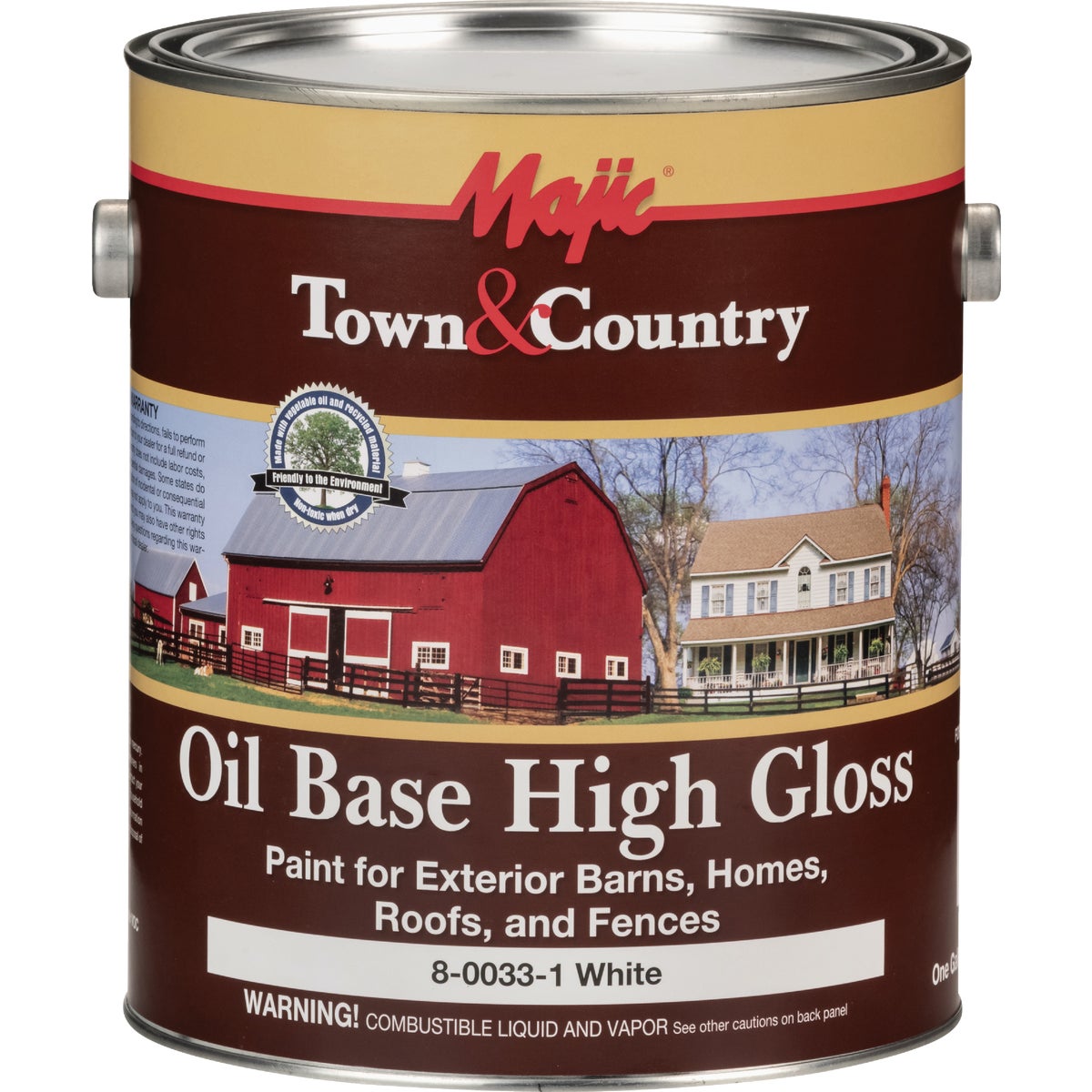 MAJIC Town & Country Oil Base High-Gloss Barn & Fence Paint, White, 1 Gal.
