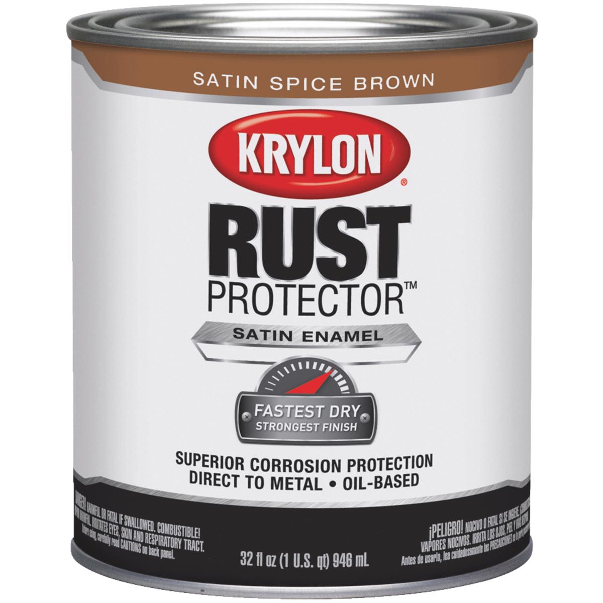Krylon Rust Protector Oil-Based Satin Rust Control Enamel, Spice Brown, 1 Qt.