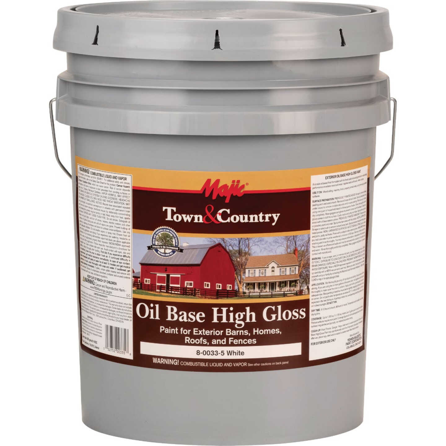 MAJIC Town & Country Oil Base High-Gloss Barn & Fence Paint, White, 5 Gal. Image 1