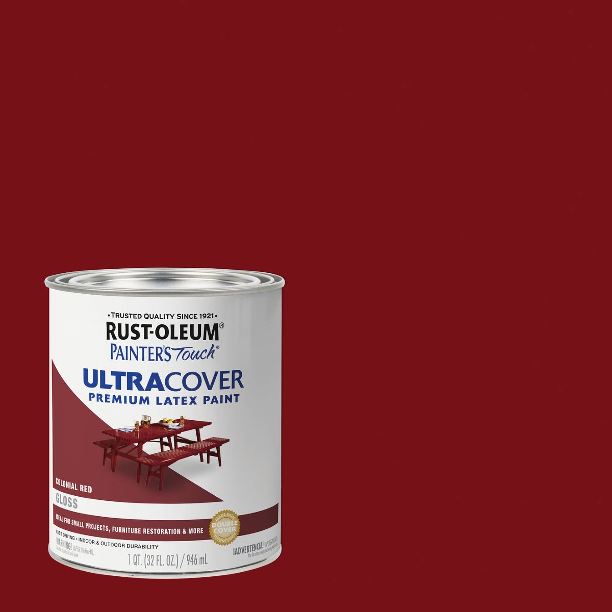 Rust-Oleum Painter's Touch 2X Ultra Cover Premium Latex Paint, Gloss Colonial Red, 1 Qt.