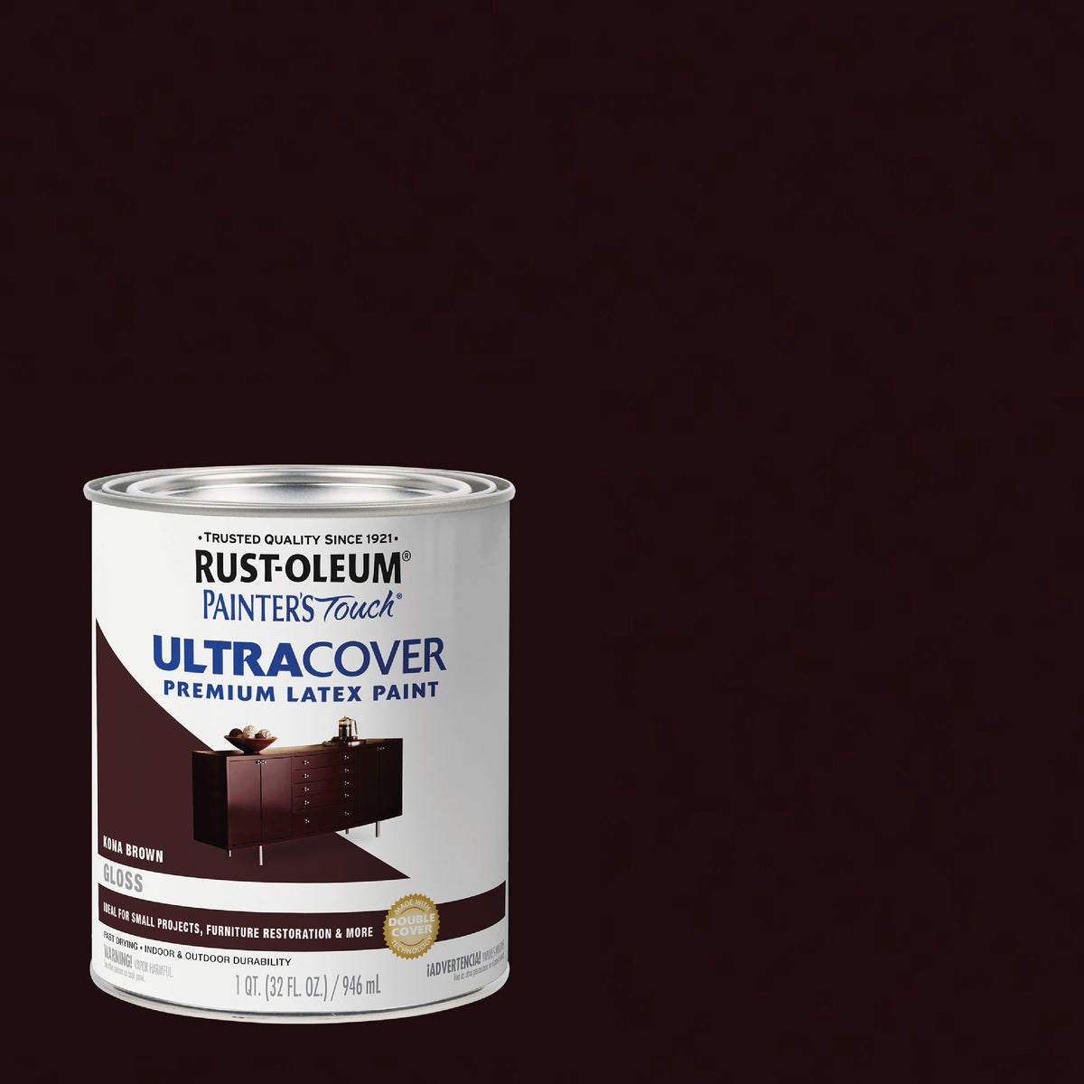 Rust-Oleum Painter's Touch 2X Ultra Cover Premium Latex Paint, Gloss Kona Brown, 1 Qt.