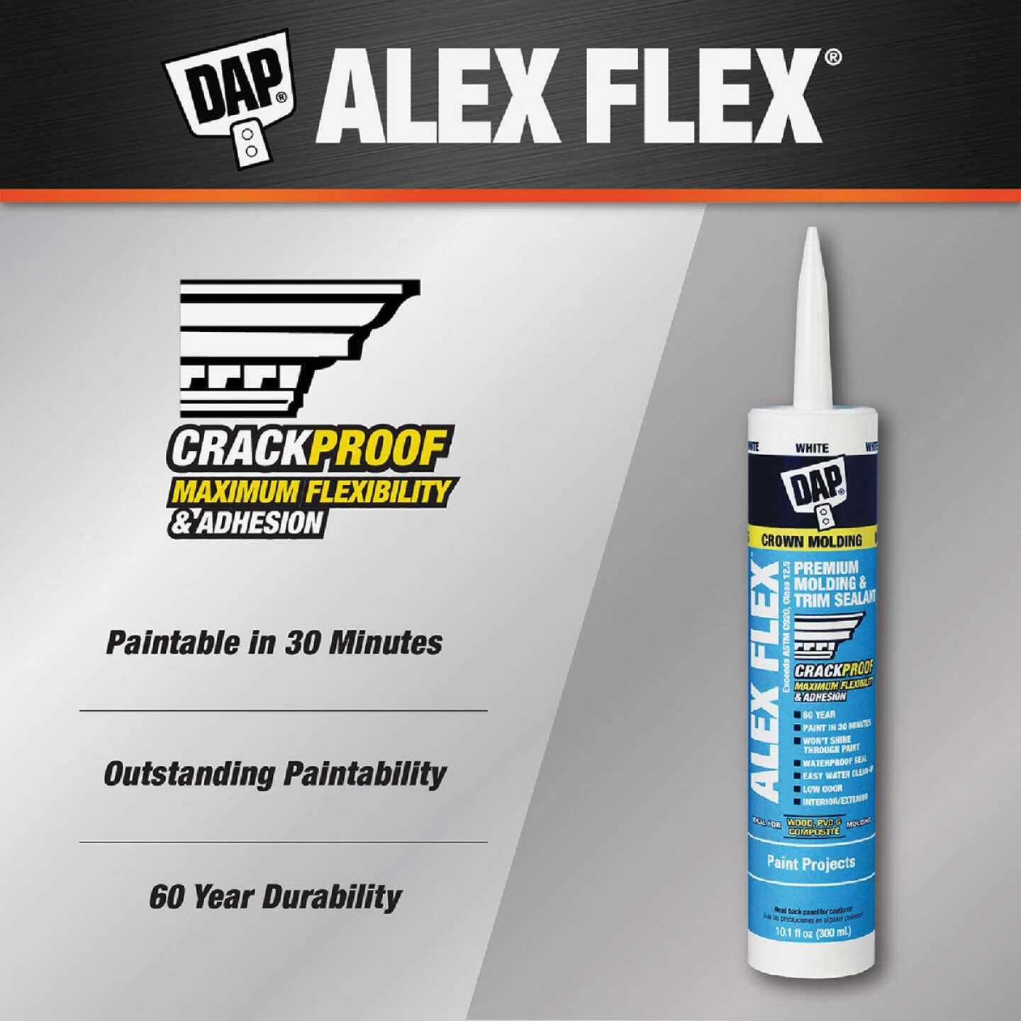 Dap Alex Flex 10.1 Oz. Premium Molding & Trim Acrylic Latex Siliconized Sealant, White Image 7