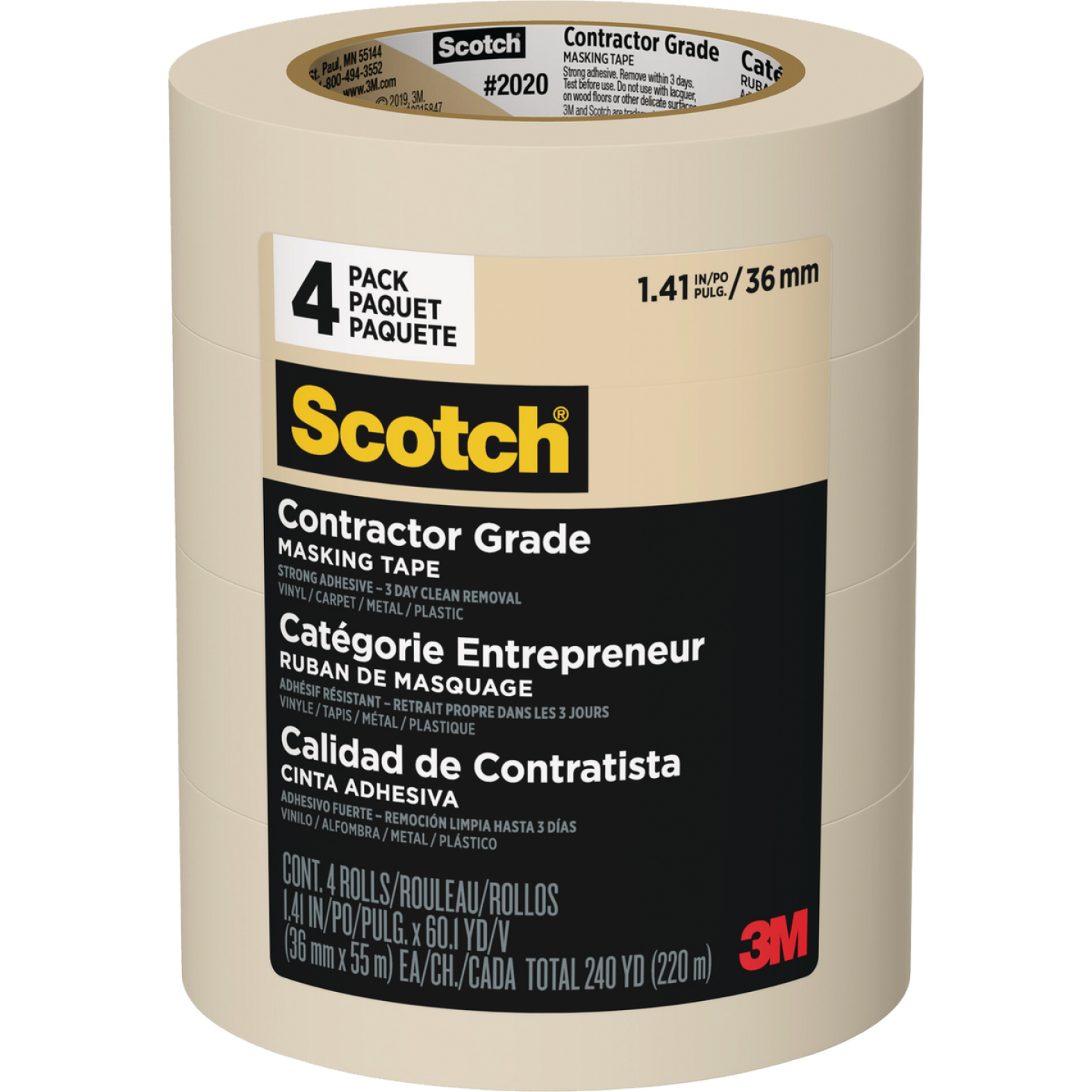 Scotch 1.41 In. x 60.1 Yd. Contractor Grade Masking Tape (4-Pack) Image 1