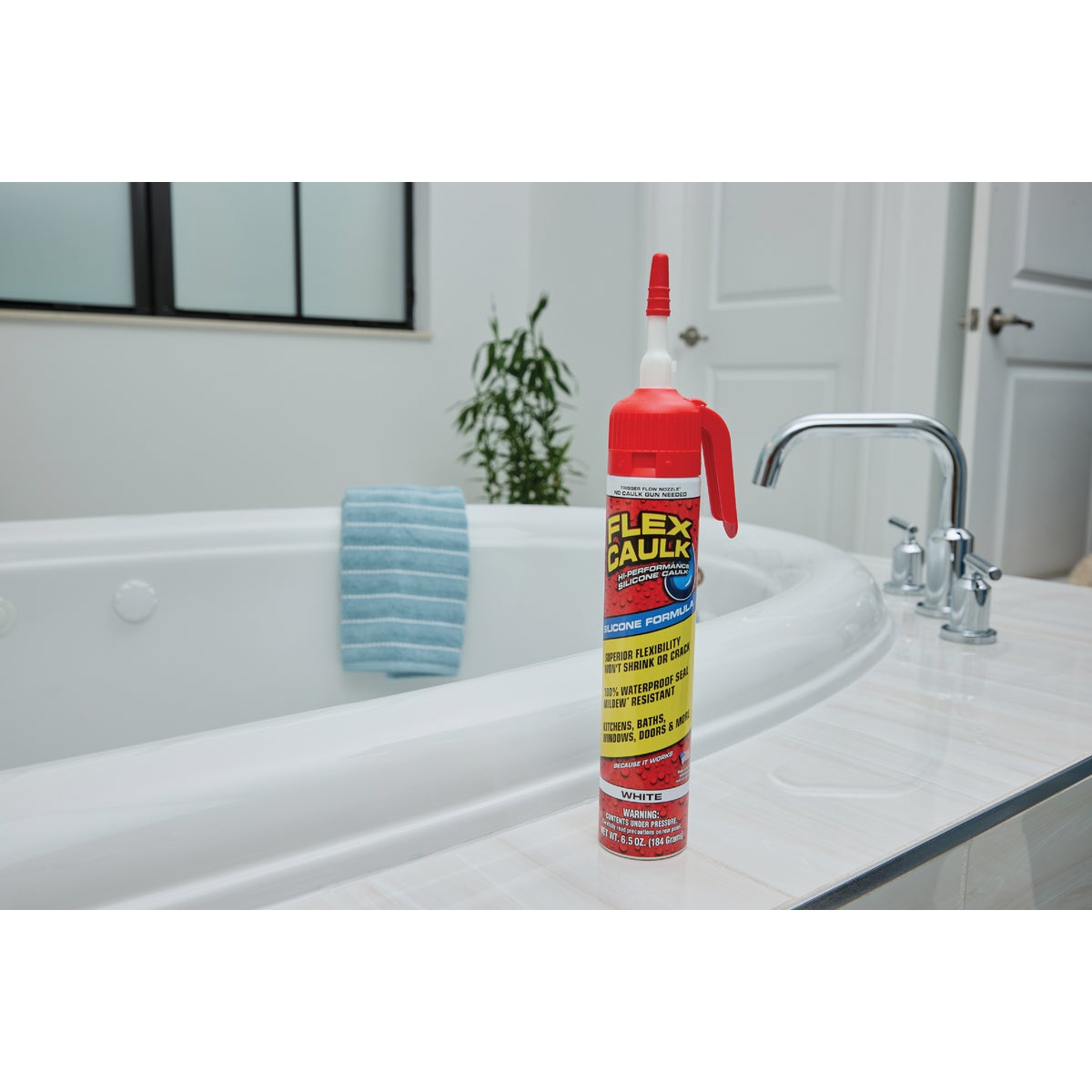 Flex Caulk 6.5 Oz. White Silicone Caulk Cartridge With Adjustable Nozzle Image 3