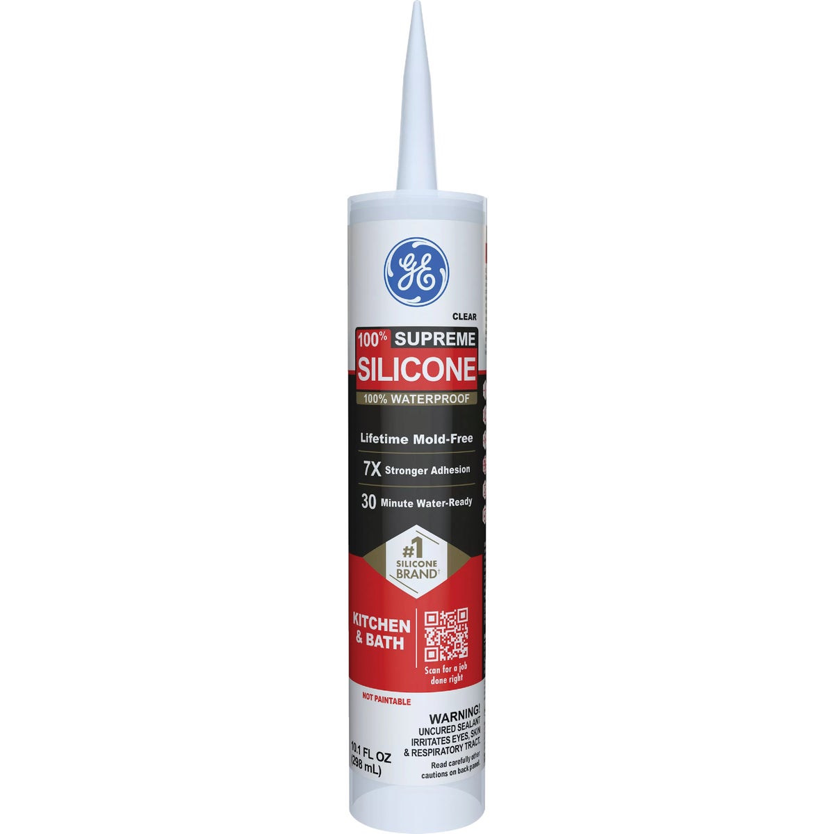 GE Supreme Silicone Kitchen & Bath Sealant, Clear, 10.1 Oz. Cartridge