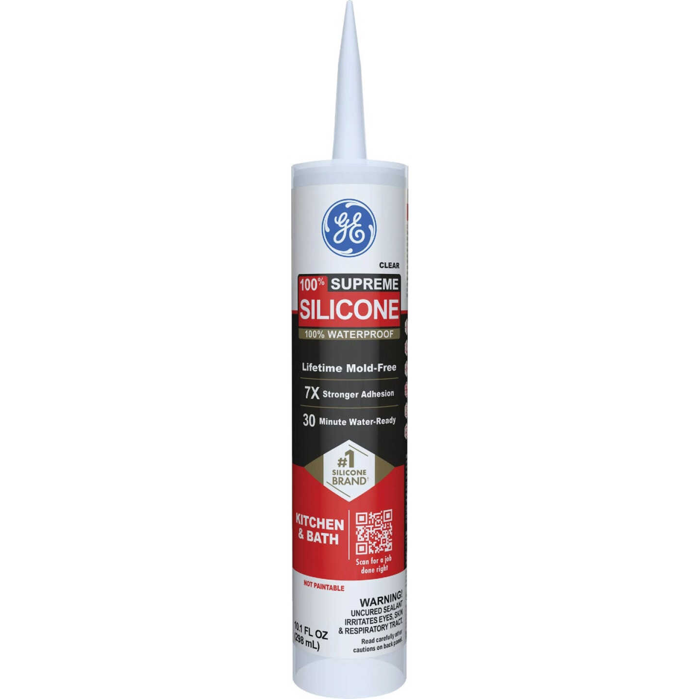 GE Supreme Silicone Kitchen & Bath Sealant, Clear, 10.1 Oz. Cartridge Image 1