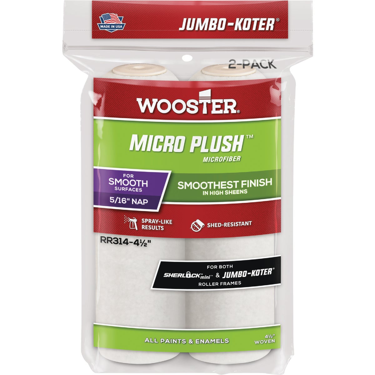 Wooster Jumbo-Koter 4.5 In. x 5/16 In. Micro Plush Mini Microfiber Roller Cover (2-Pack) Image 1