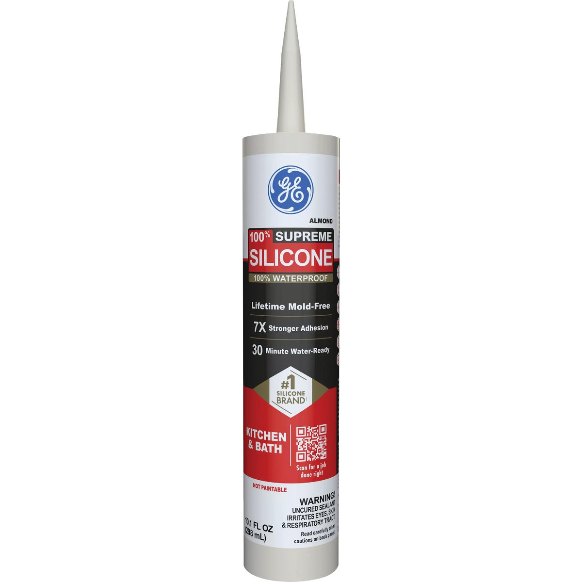 GE Supreme Silicone Kitchen & Bath Sealant, Almond, 10.1  Oz. Cartridge