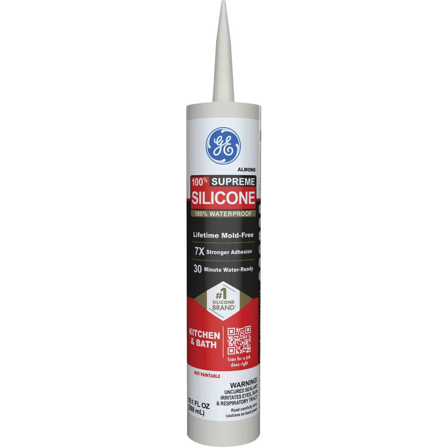 GE Supreme Silicone Kitchen & Bath Sealant, Almond, 10.1 Oz. Cartridge Image 1