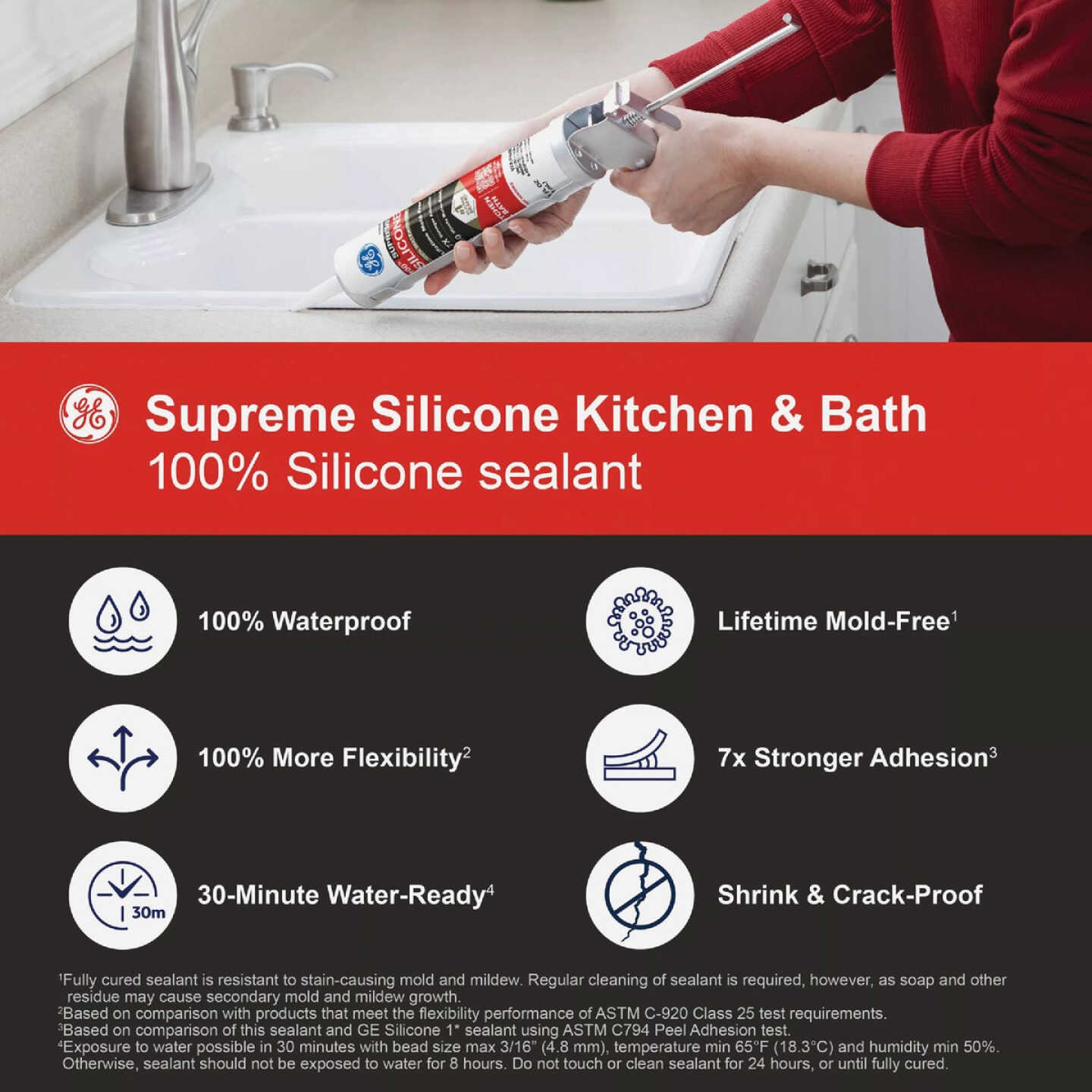 GE Supreme Silicone Kitchen & Bath Sealant, Almond, 10.1 Oz. Cartridge Image 3