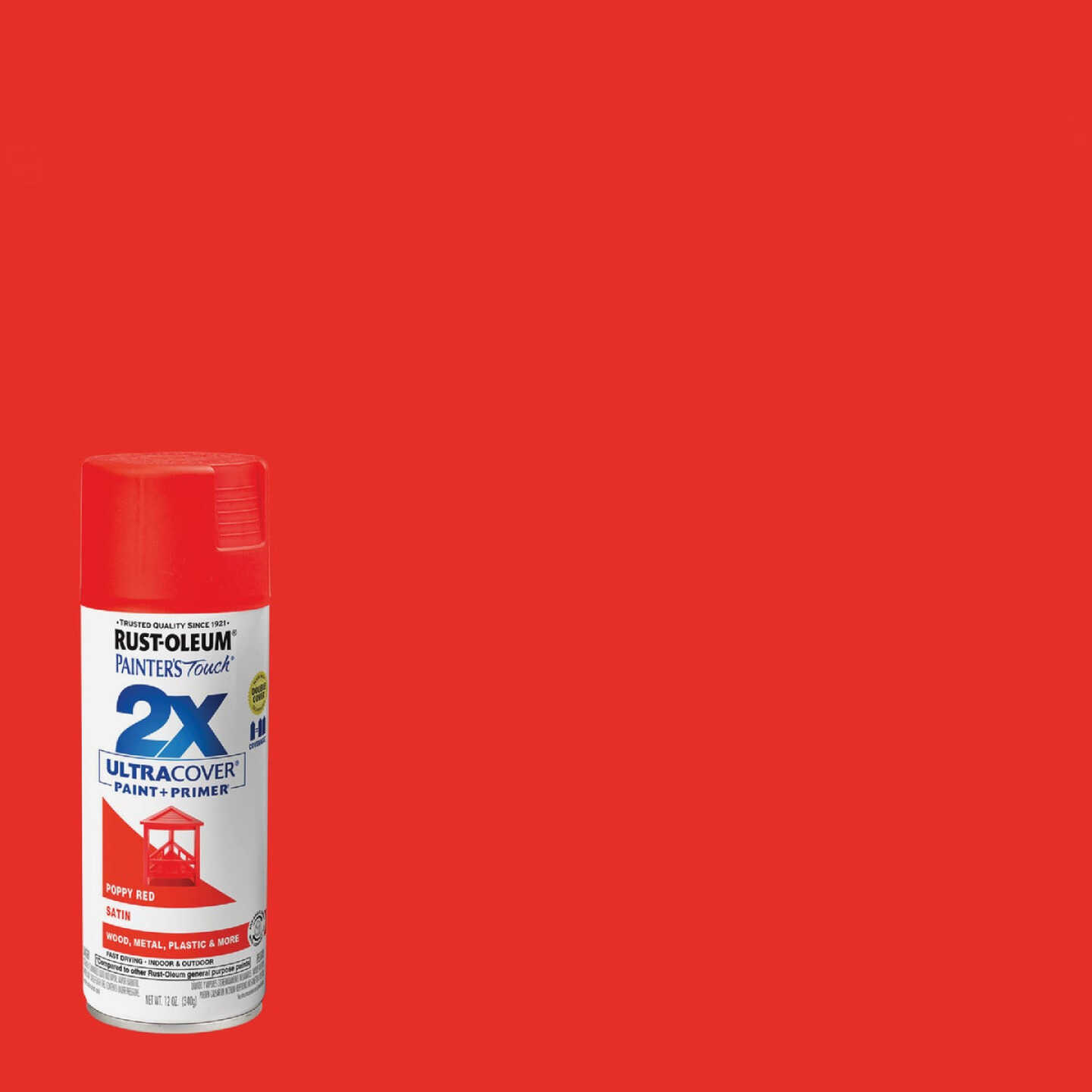 Rust-Oleum Painter's Touch 2X Ultra Cover 12 Oz. Satin Paint + Primer Spray Paint, Poppy Red Image 1